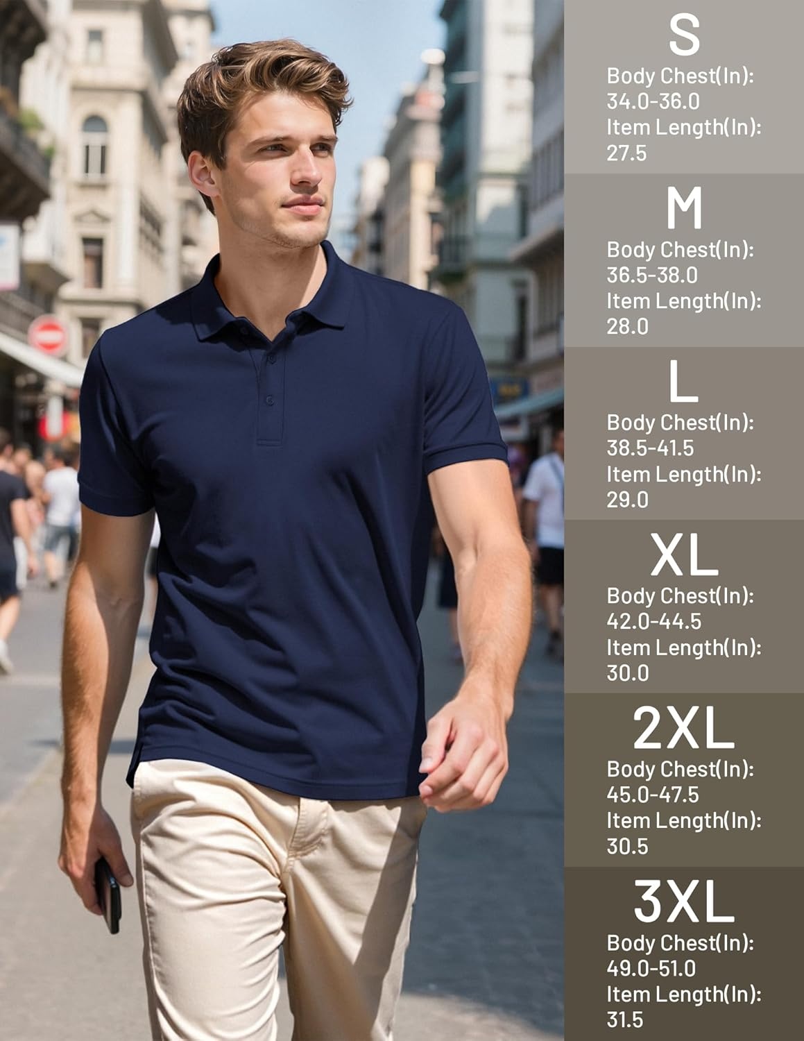 image:imageMIER Polo Shirts for Men Cotton Short Sleeve Golf Tennis Collared Shirt for Casual Work Travel 3 Buttons Ultra SoftNavy