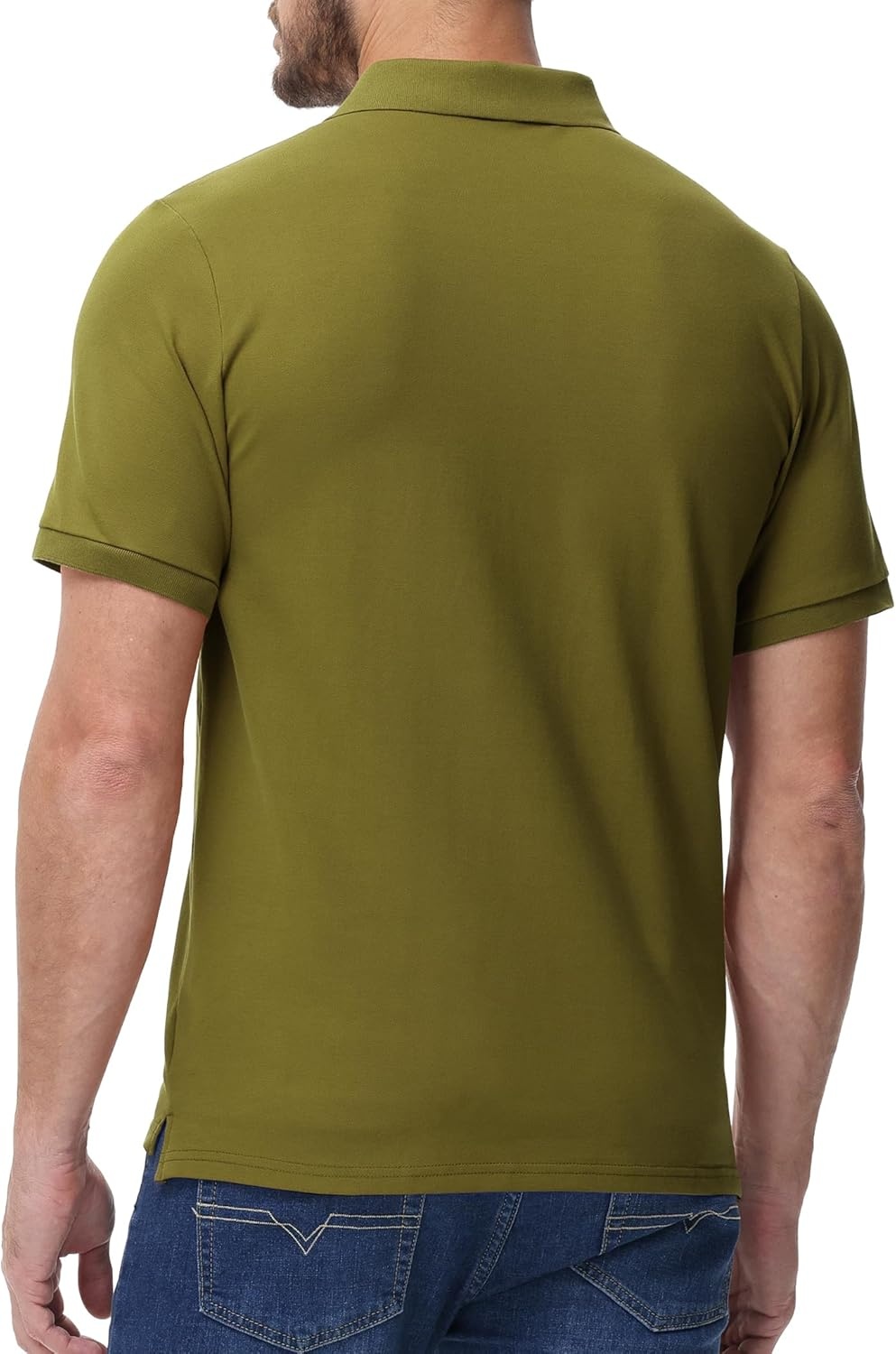 image:imageMIER Polo Shirts for Men Cotton Short Sleeve Golf Tennis Collared Shirt for Casual Work Travel 3 Buttons Ultra SoftOlive Green