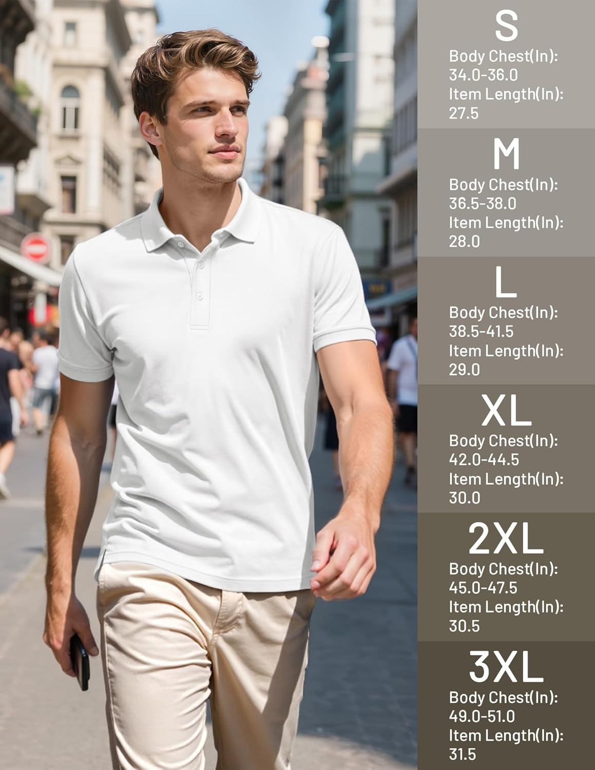 image:imageMIER Polo Shirts for Men Cotton Short Sleeve Golf Tennis Collared Shirt for Casual Work Travel 3 Buttons Ultra SoftWhite