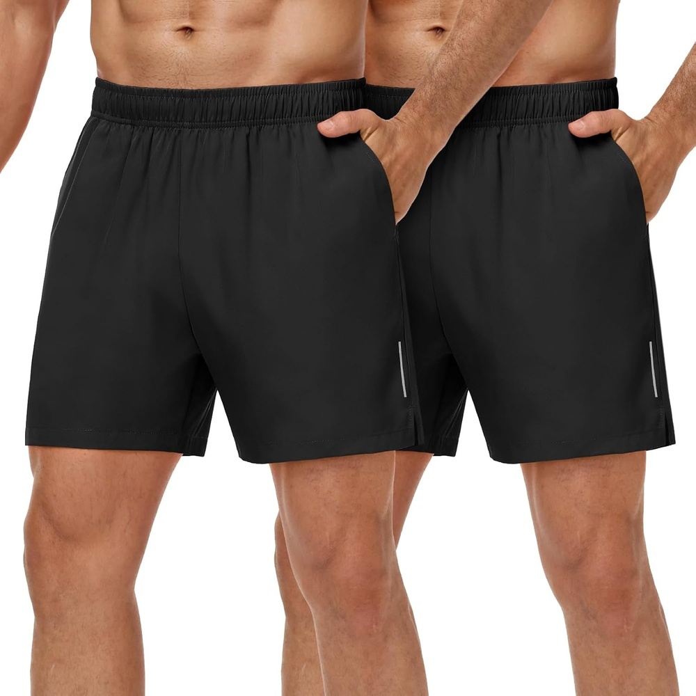 image:imageMIER Mens 5 Inch Inseam Shorts for Athletic Running Workout Lightweight Dry Fit Gym Fitness Shorts with Pockets 2 PackBlackBlack