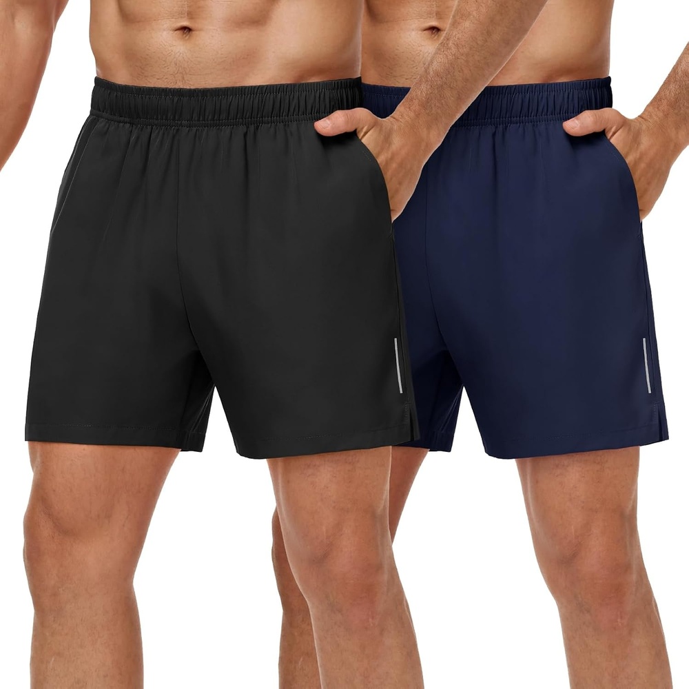 image:imageMIER Mens 5 Inch Inseam Shorts for Athletic Running Workout Lightweight Dry Fit Gym Fitness Shorts with Pockets 2 PackBlackNavy