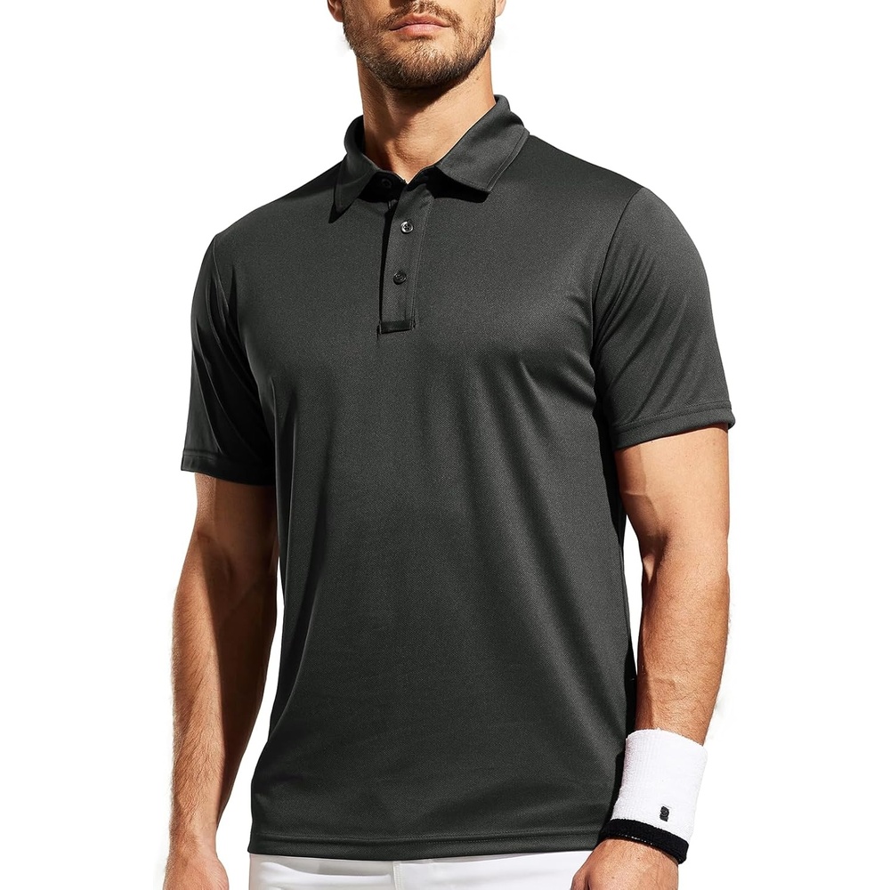 image:imageMIER Mens Quick Dry Polo Shirts Polyester Casual Collared Tennis Shirts MoistureWicking Short SleeveDark Grey