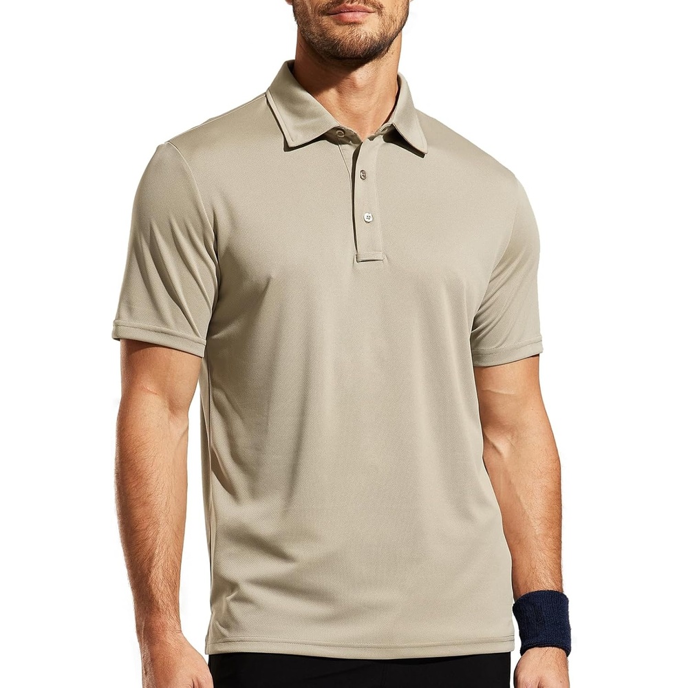 image:imageMIER Mens Quick Dry Polo Shirts Polyester Casual Collared Tennis Shirts MoistureWicking Short SleeveKhaki