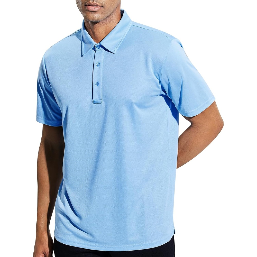 image:imageMIER Mens Quick Dry Polo Shirts Polyester Casual Collared Tennis Shirts MoistureWicking Short SleeveLight Blue