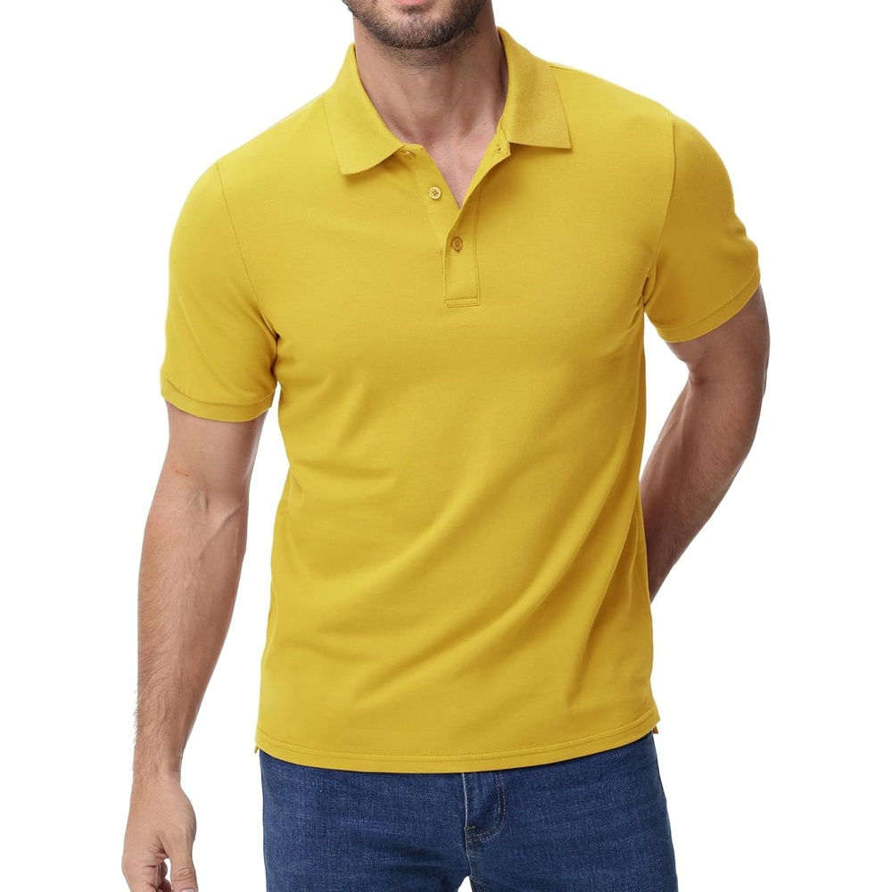 image:imageMIER Polo Shirts for Men Cotton Short Sleeve Golf Tennis Collared Shirt for Casual Work Travel 3 Buttons Ultra SoftGold