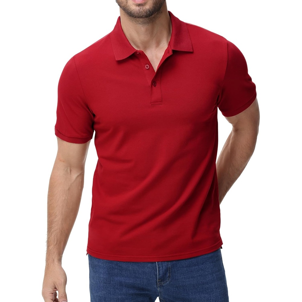 image:imageMIER Polo Shirts for Men Cotton Short Sleeve Golf Tennis Collared Shirt for Casual Work Travel 3 Buttons Ultra SoftRed