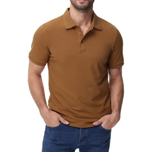 image:imageMIER Polo Shirts for Men Cotton Short Sleeve Golf Tennis Collared Shirt for Casual Work Travel 3 Buttons Ultra SoftBrown