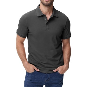 image:imageMIER Polo Shirts for Men Cotton Short Sleeve Golf Tennis Collared Shirt for Casual Work Travel 3 Buttons Ultra SoftGrey