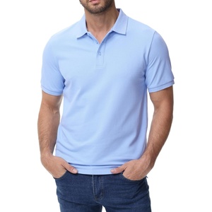 image:imageMIER Polo Shirts for Men Cotton Short Sleeve Golf Tennis Collared Shirt for Casual Work Travel 3 Buttons Ultra SoftLight Blue