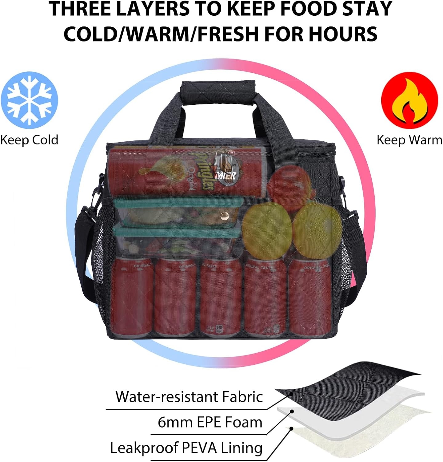 image:imageMIER 18L Large Soft Cooler Insulated Picnic Bag for Grocery Camping Car Bright Orange ColorBlack