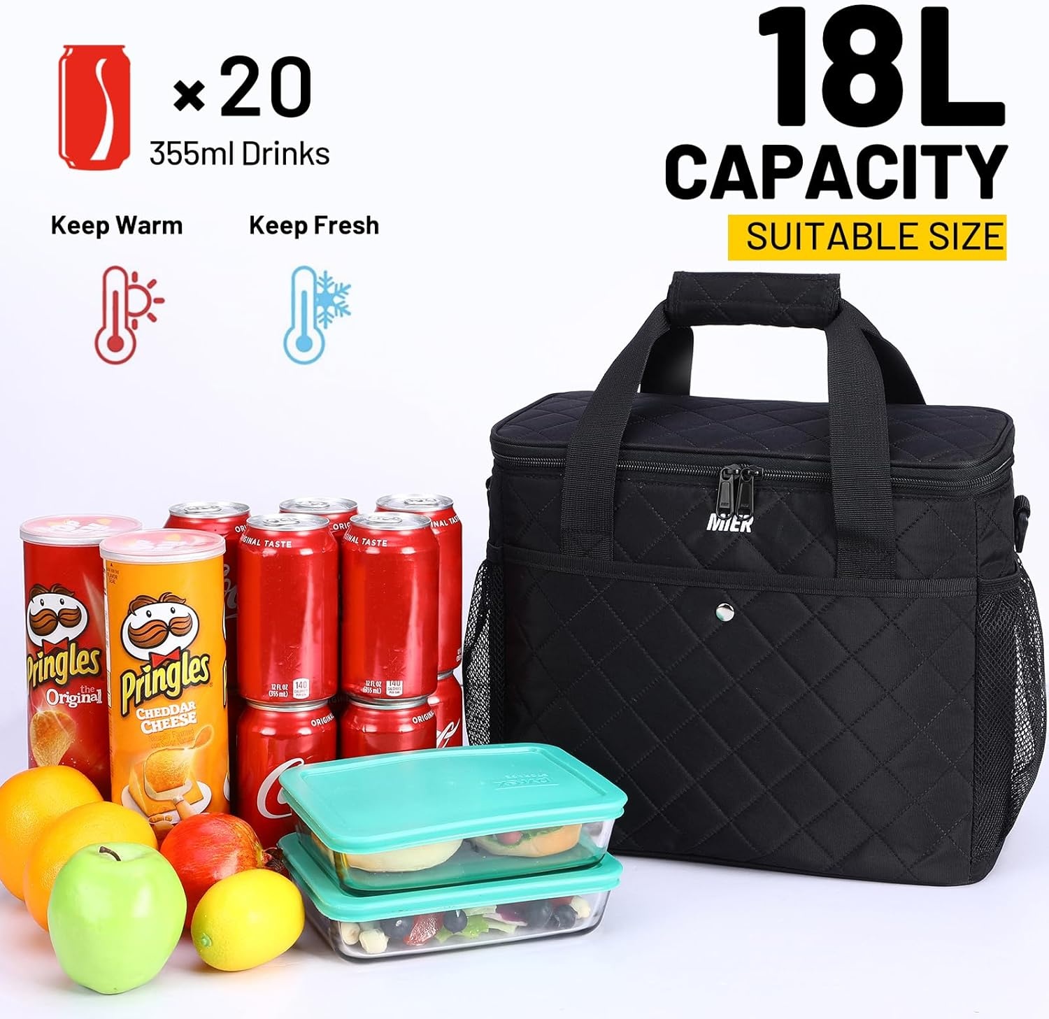 image:imageMIER 18L Large Soft Cooler Insulated Picnic Bag for Grocery Camping Car Bright Orange ColorBlack