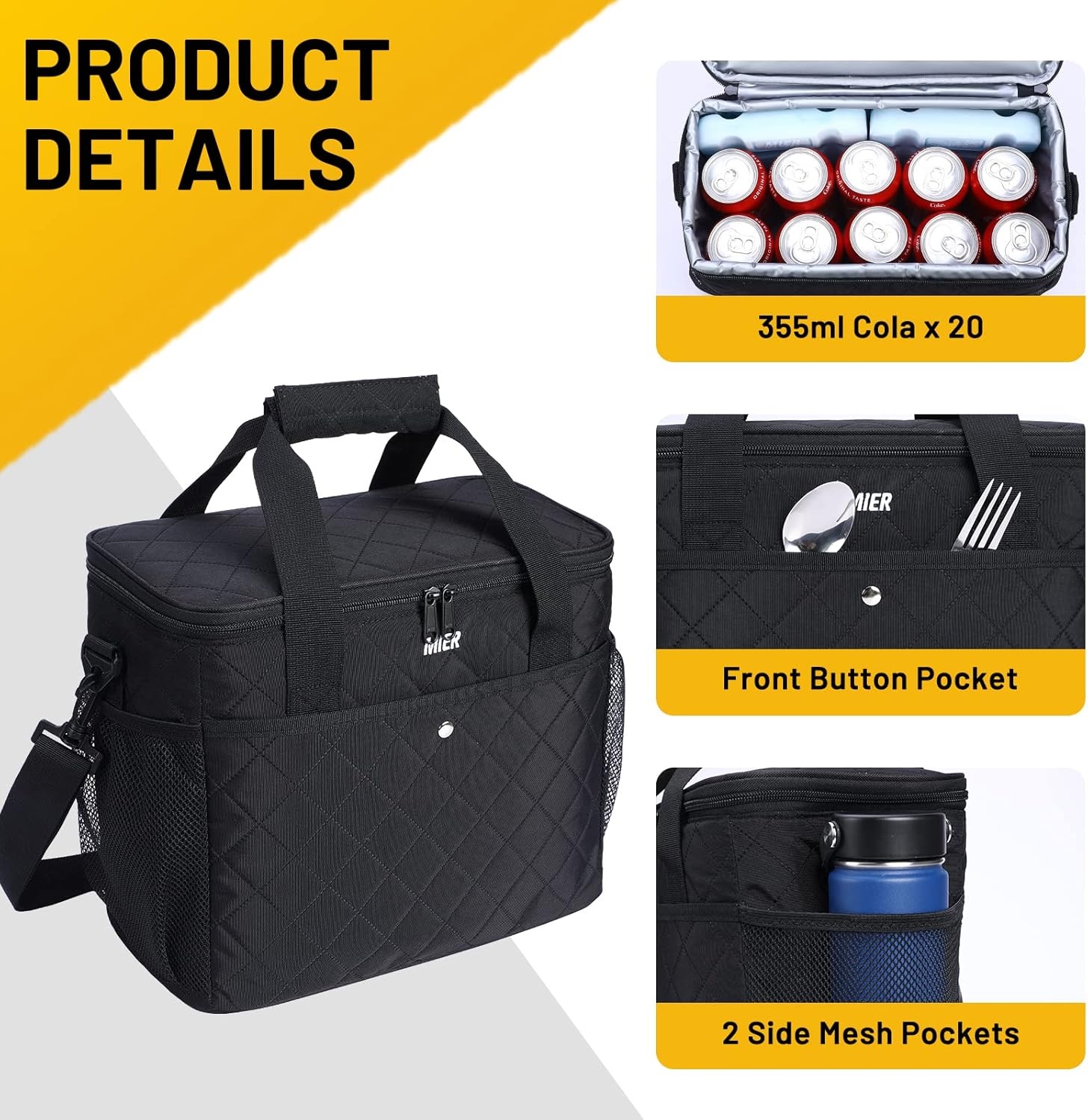 image:imageMIER 18L Large Soft Cooler Insulated Picnic Bag for Grocery Camping Car Bright Orange ColorBlack