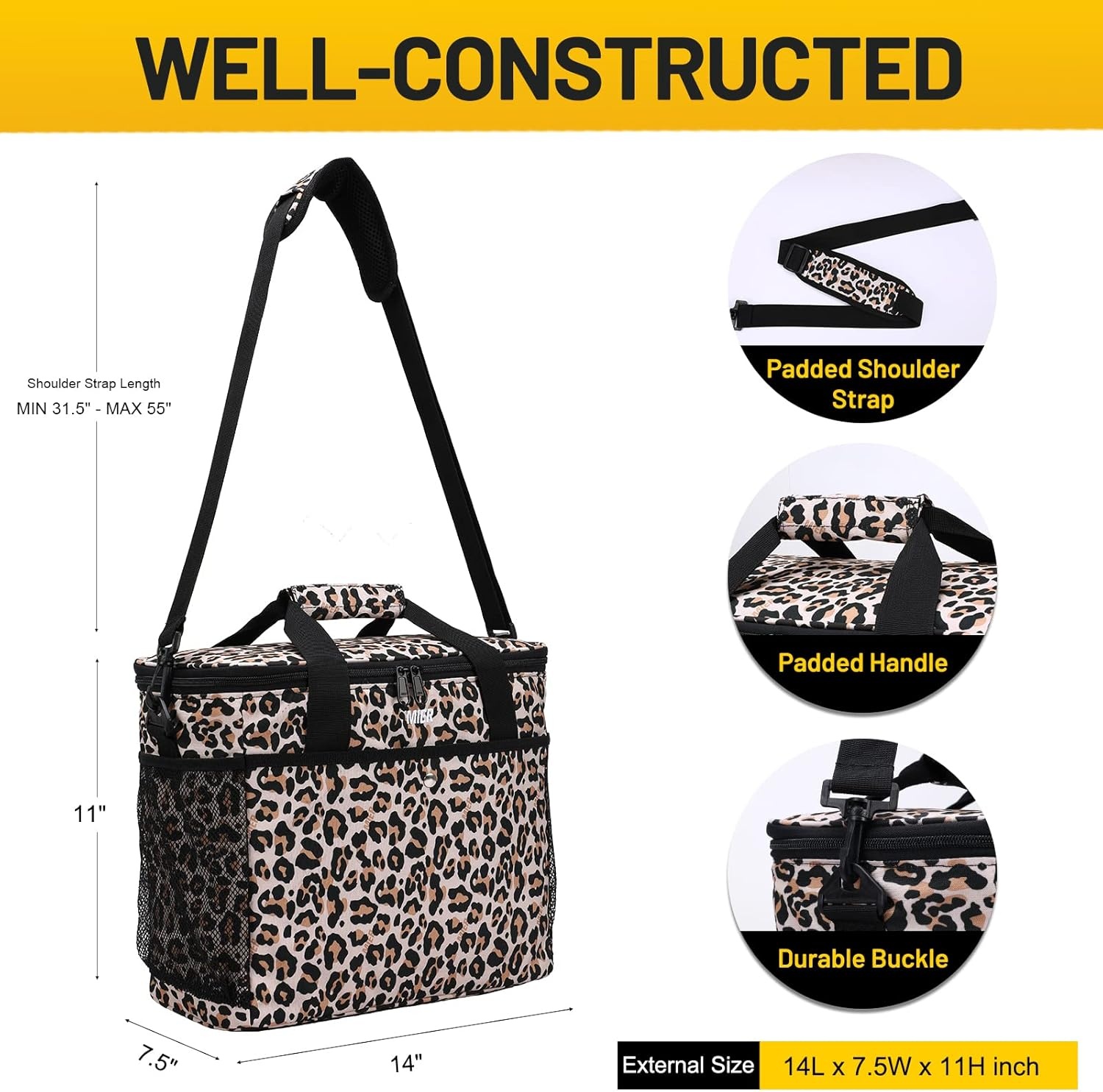 image:imageMIER 18L Large Soft Cooler Insulated Picnic Bag for Grocery Camping Car Bright Orange ColorLeopard