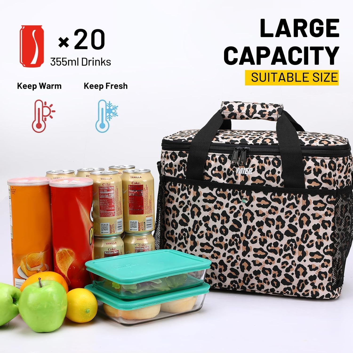image:imageMIER 18L Large Soft Cooler Insulated Picnic Bag for Grocery Camping Car Bright Orange ColorLeopard