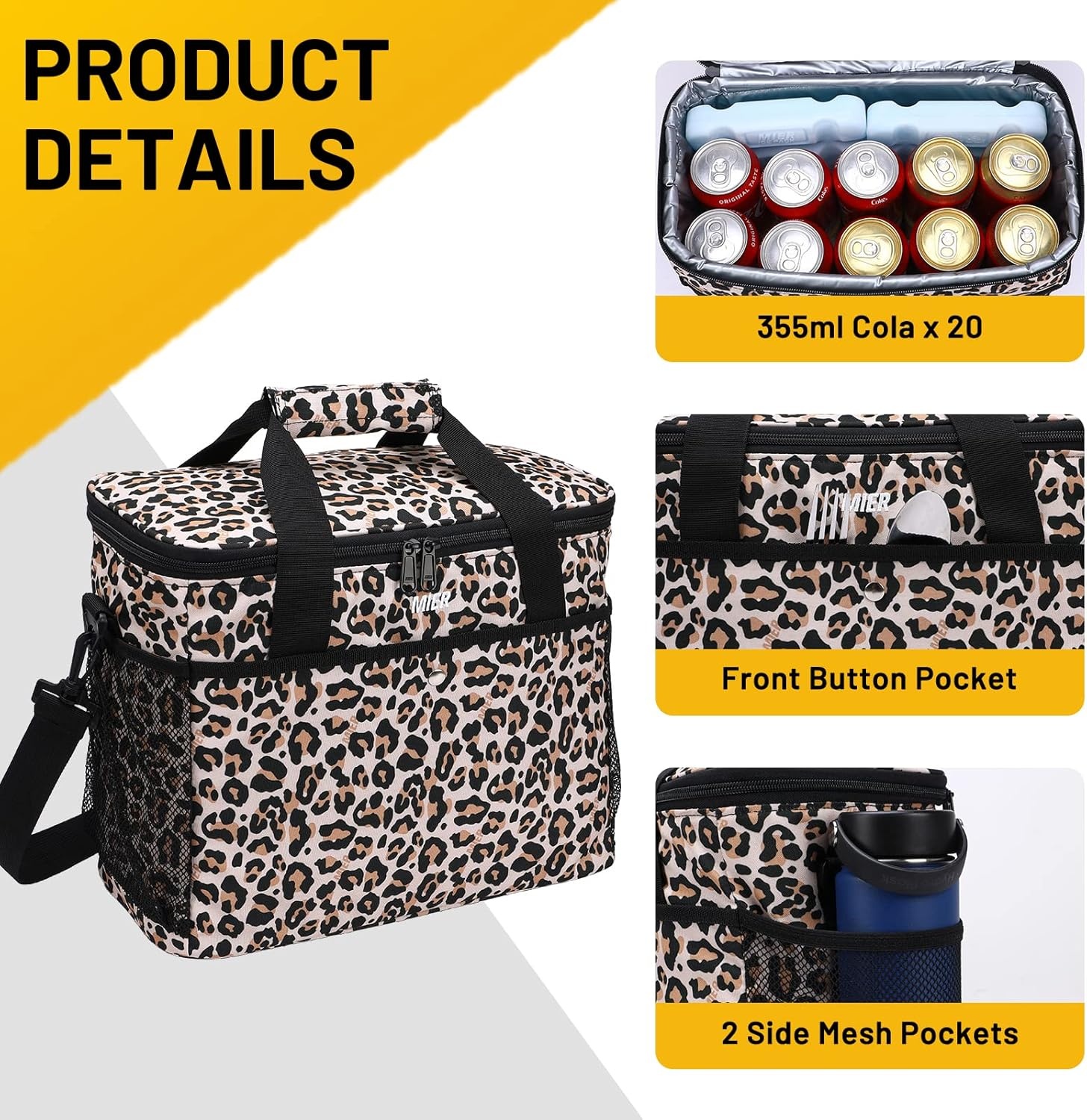 image:imageMIER 18L Large Soft Cooler Insulated Picnic Bag for Grocery Camping Car Bright Orange ColorLeopard