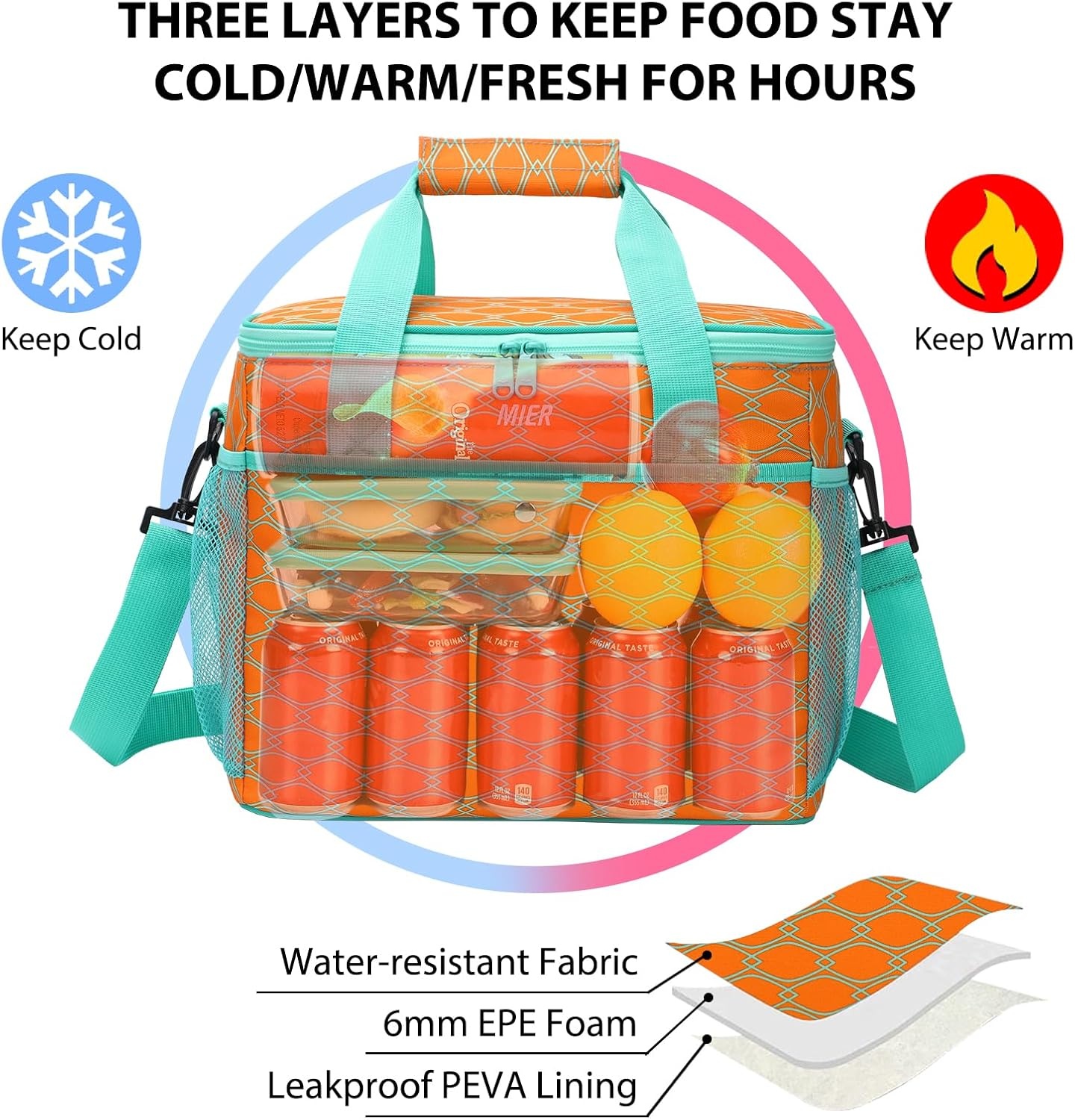 image:imageMIER 18L Large Soft Cooler Insulated Picnic Bag for Grocery Camping Car Bright Orange ColorOrange