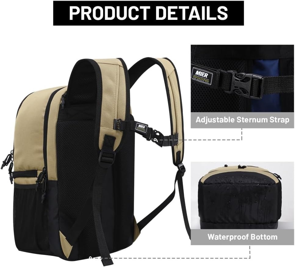 image:imageMIER 2 in 1 Insulated Cooler Backpack for Men Women Hiking Daypack with Lunch Compartment Double Deck LeakproofKhaki