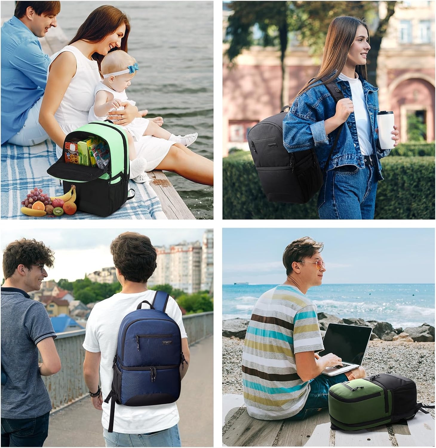 image:imageMIER 2 in 1 Insulated Cooler Backpack for Men Women Hiking Daypack with Lunch Compartment Double Deck LeakproofKhaki