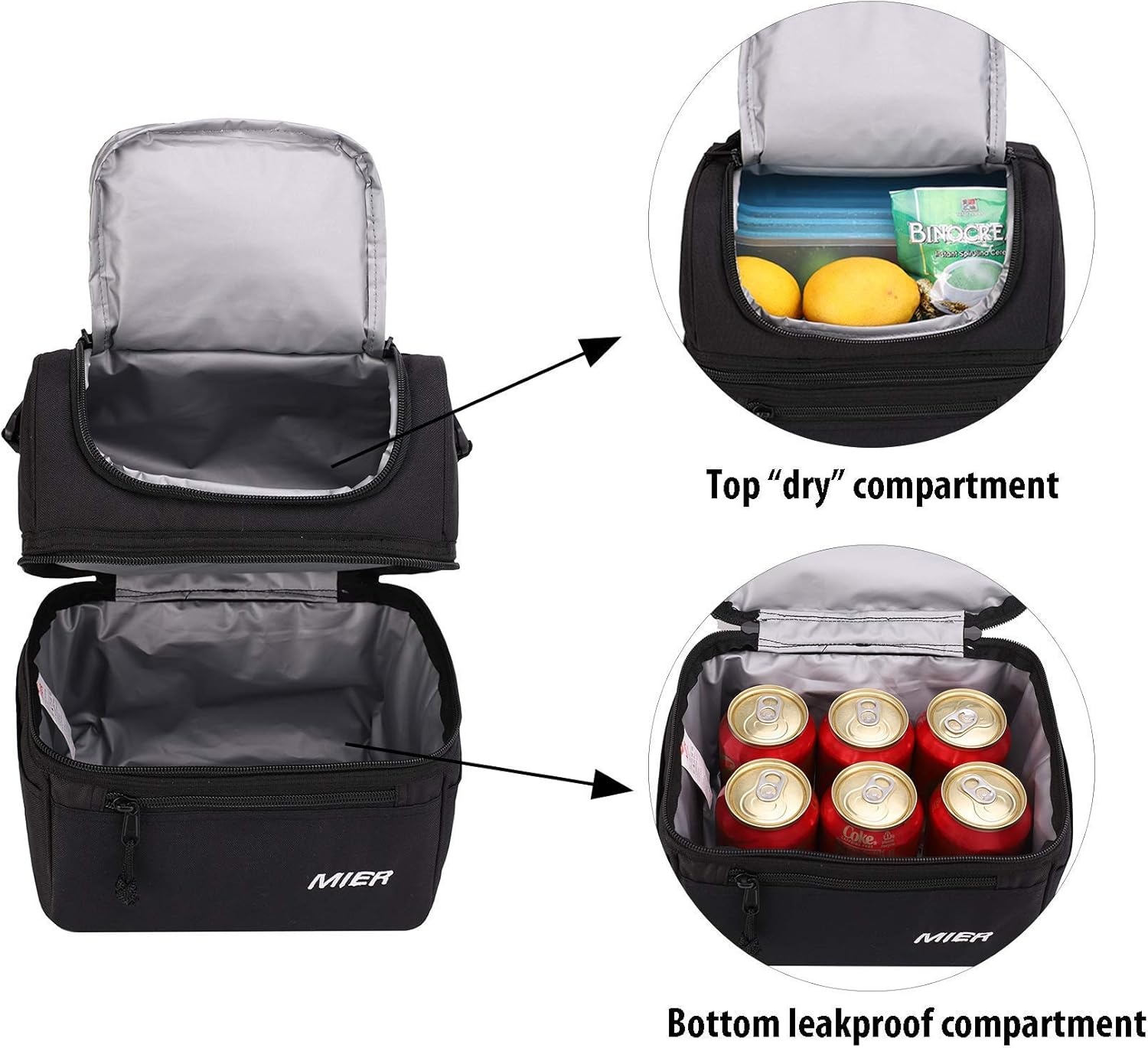image:imageMIER Adult Lunch Box Insulated Lunch Bag Large Cooler Tote Bag for Women Double Deck Cooler Camouflage Large and BlackMedium