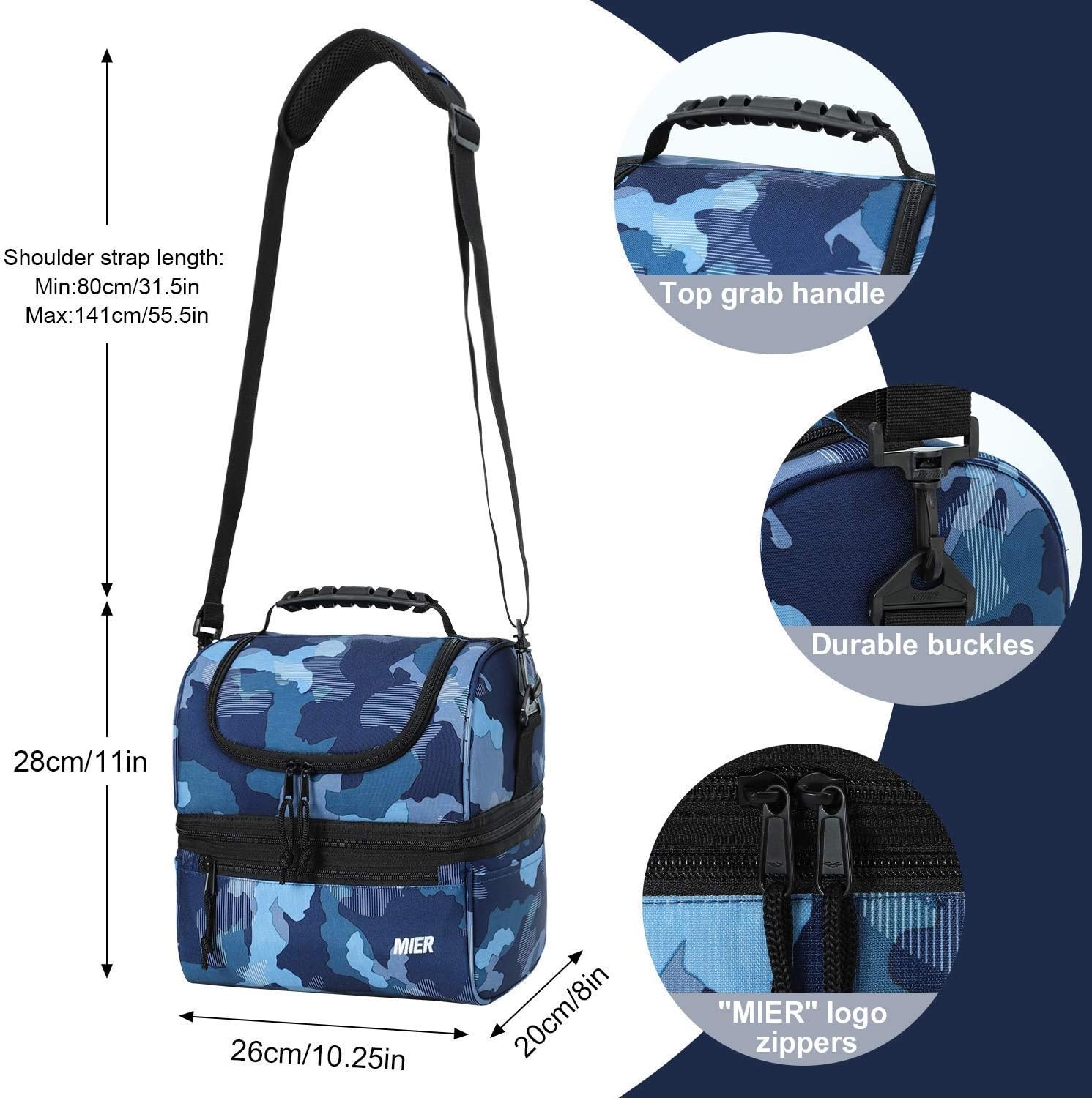 image:imageMIER Adult Lunch Box Insulated Lunch Bag Large Cooler Tote Bag for Women Double Deck Cooler Camouflage Large and BlackMedium