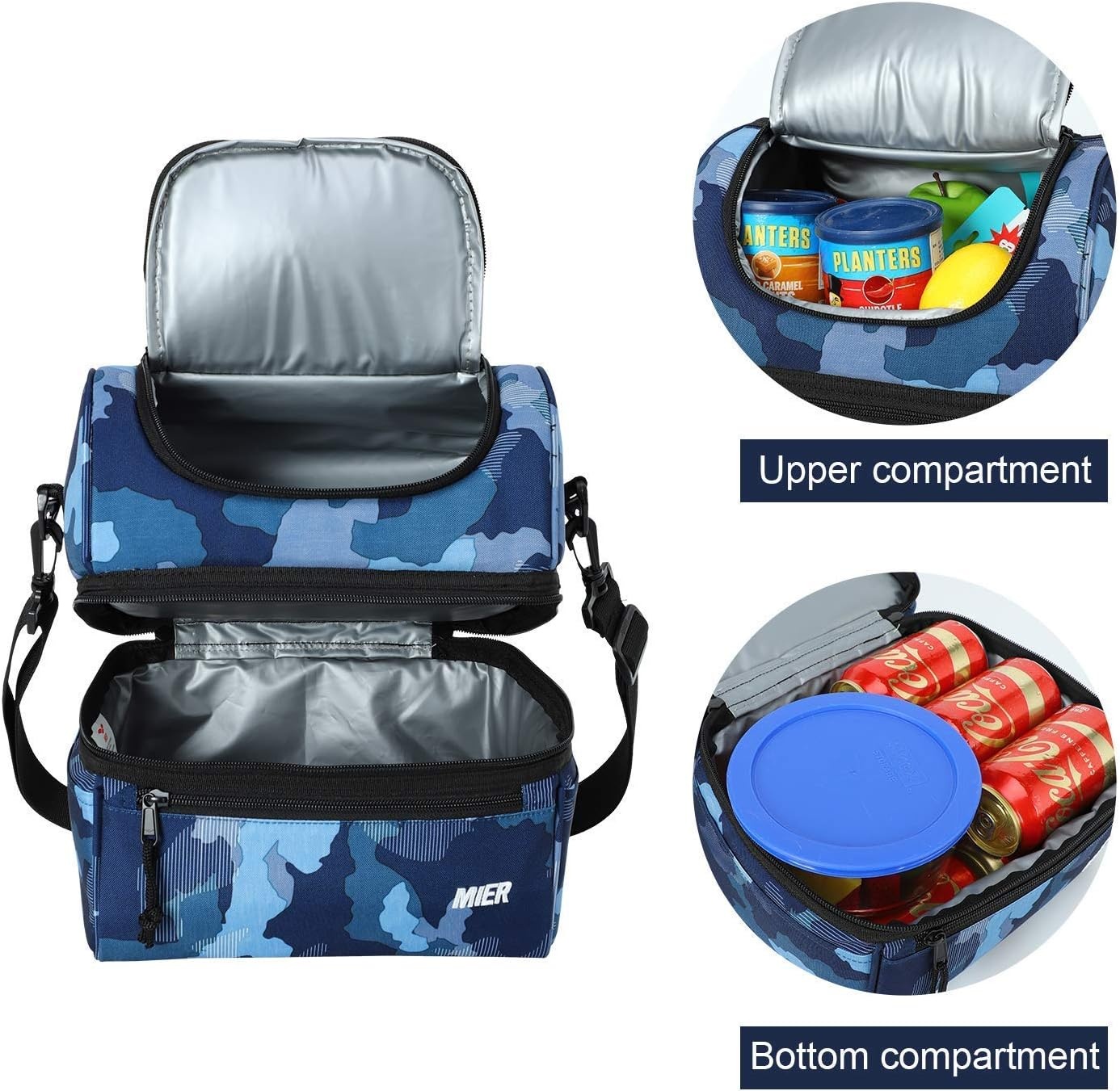 image:imageMIER Adult Lunch Box Insulated Lunch Bag Large Cooler Tote Bag for Women Double Deck Cooler Camouflage Large and BlackMedium