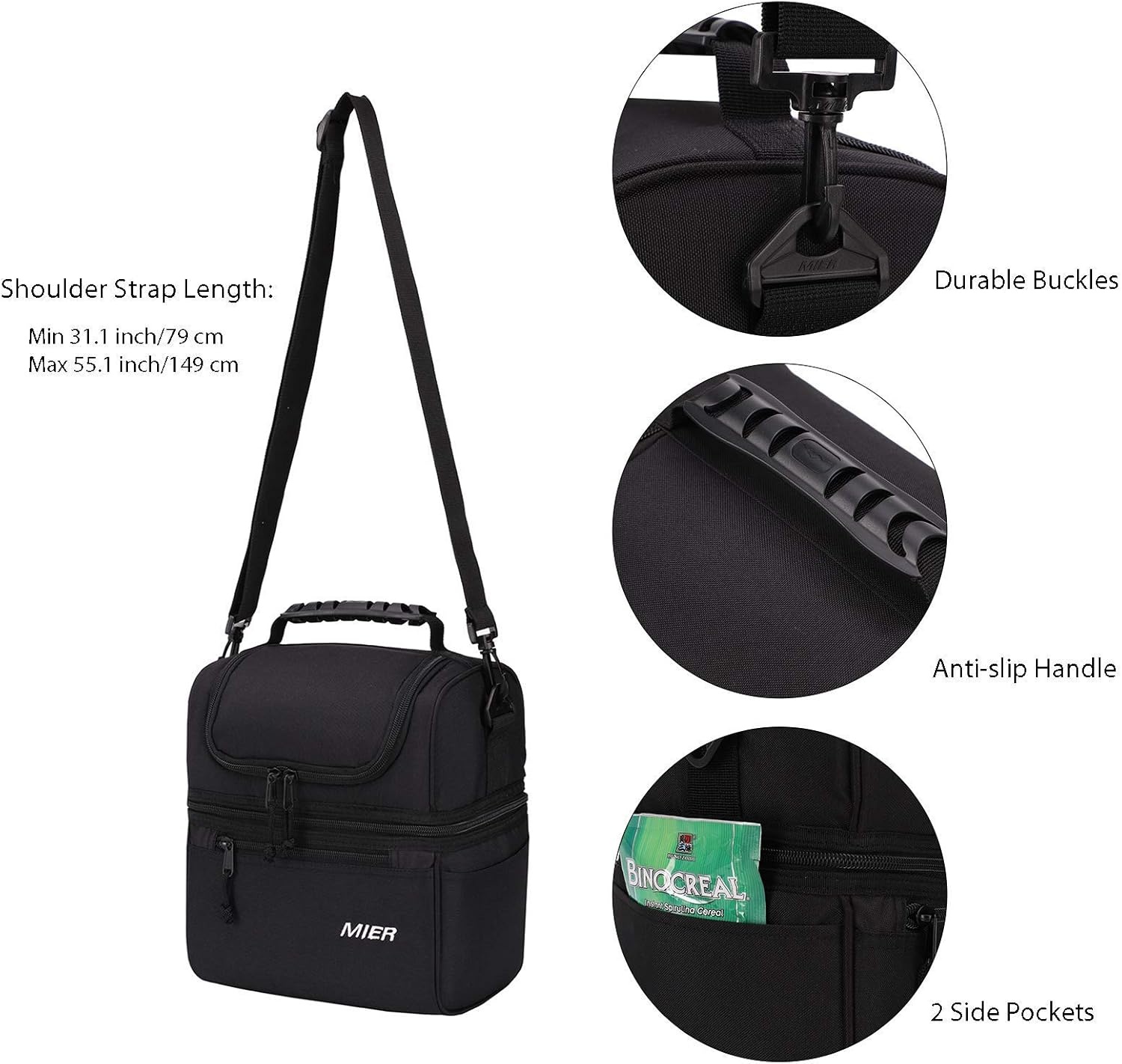 image:imageMIER Adult Lunch Box Insulated Lunch Bag Large Cooler Tote Bag for Women Double Deck Cooler Camouflage Large and BlackMedium