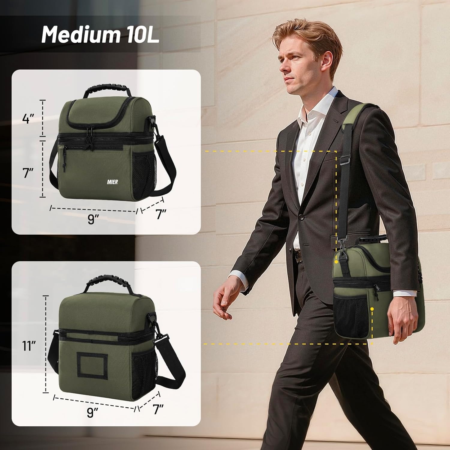 image:imageMIER Adult Lunch Box Insulated Lunch Bag Large Cooler Tote Bag for Women Double Deck Cooler Leopard LargeArmy Green