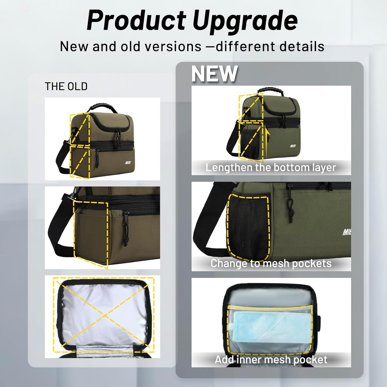 image:imageMIER Adult Lunch Box Insulated Lunch Bag Large Cooler Tote Bag for Women Double Deck Cooler Leopard LargeArmy Green