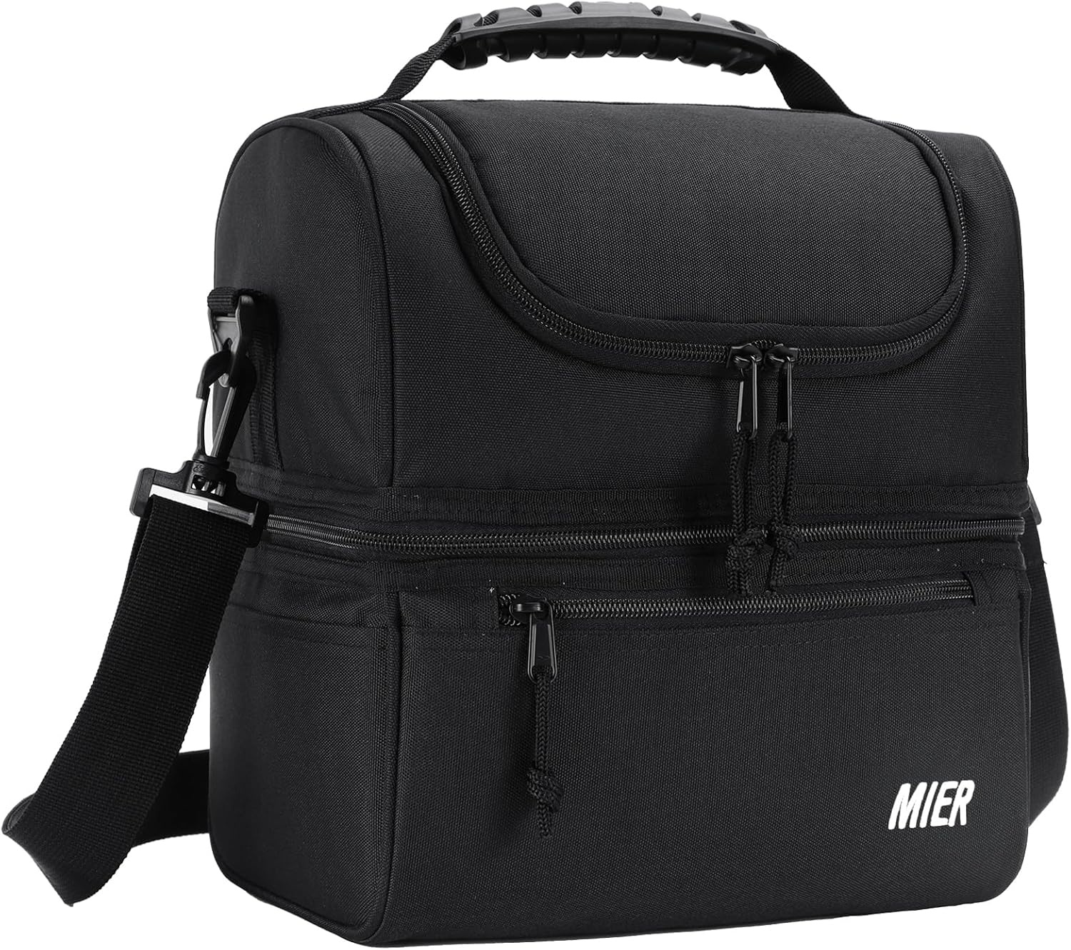 image:imageMIER Adult Lunch Box Insulated Lunch Bag Large Cooler Tote Bag for Women Double Deck Cooler Leopard LargeBlack