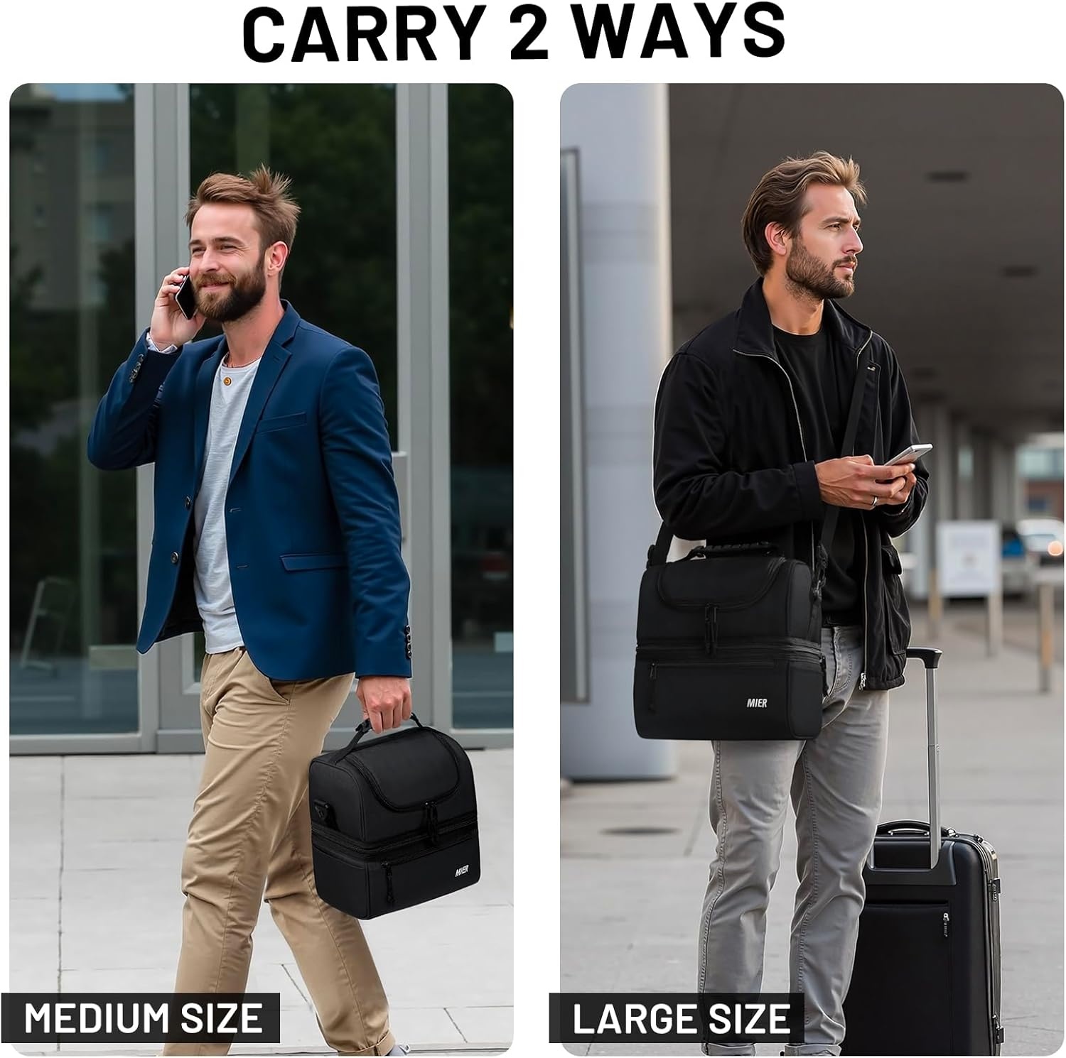 image:imageMIER Adult Lunch Box Insulated Lunch Bag Large Cooler Tote Bag for Women Double Deck Cooler Leopard LargeBlack