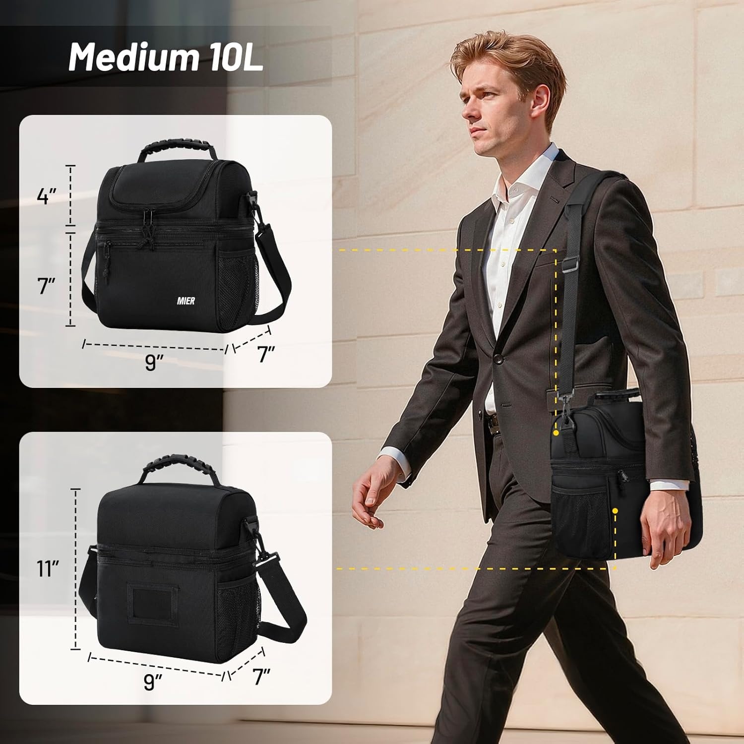 image:imageMIER Adult Lunch Box Insulated Lunch Bag Large Cooler Tote Bag for Women Double Deck Cooler Leopard LargeBlack