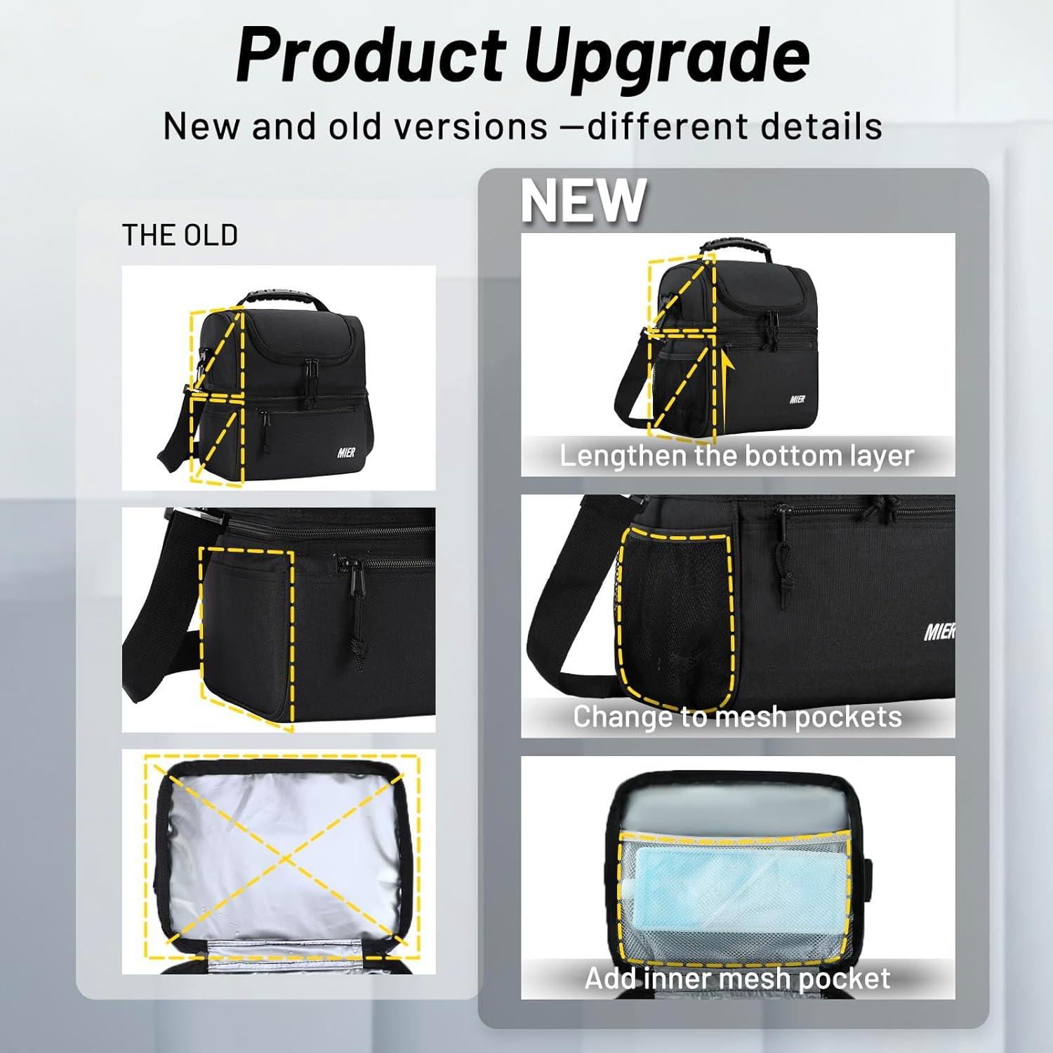 image:imageMIER Adult Lunch Box Insulated Lunch Bag Large Cooler Tote Bag for Women Double Deck Cooler Leopard LargeBlack
