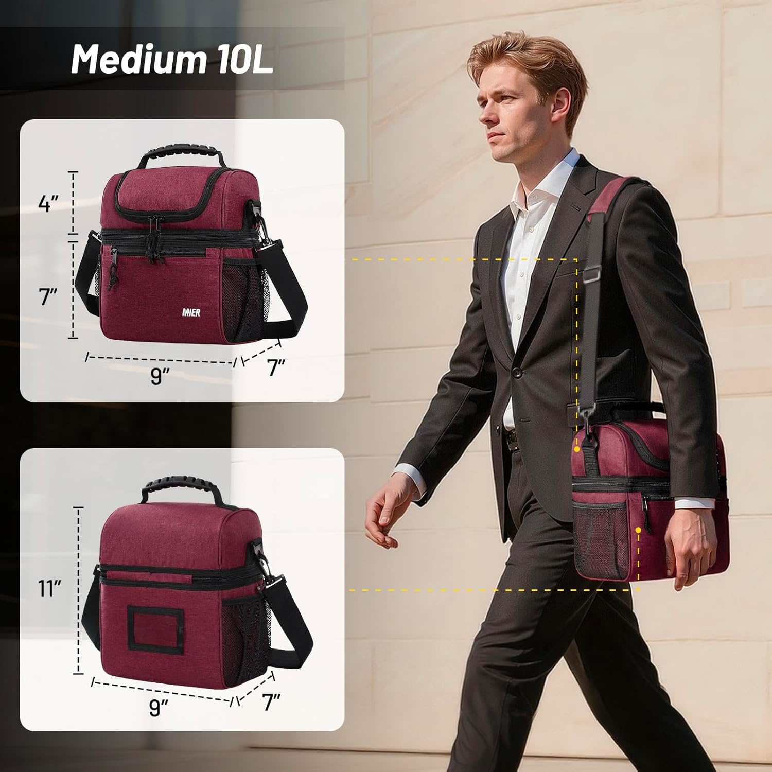 image:imageMIER Adult Lunch Box Insulated Lunch Bag Large Cooler Tote Bag for Women Double Deck Cooler Leopard LargeBurgundy