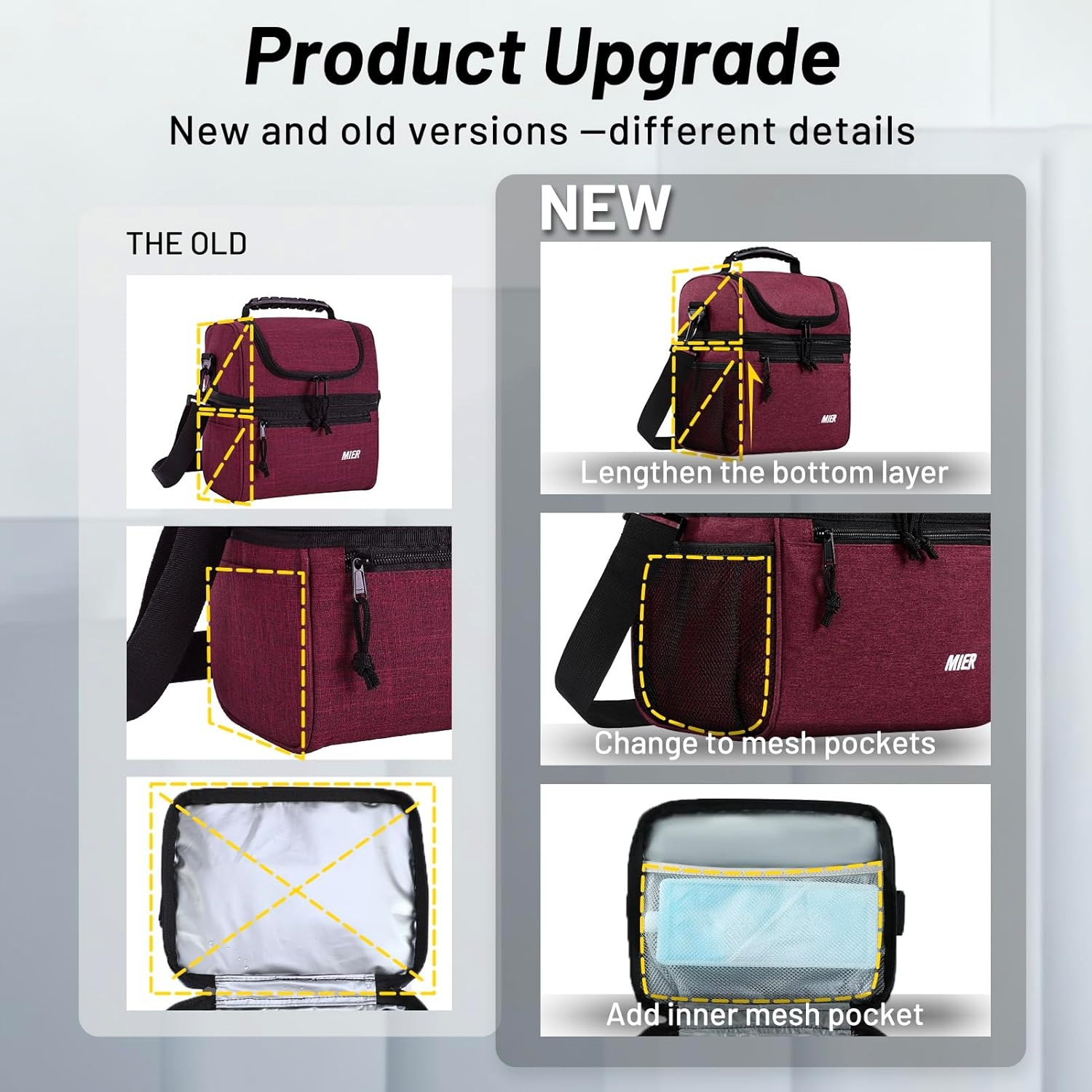 image:imageMIER Adult Lunch Box Insulated Lunch Bag Large Cooler Tote Bag for Women Double Deck Cooler Leopard LargeBurgundy