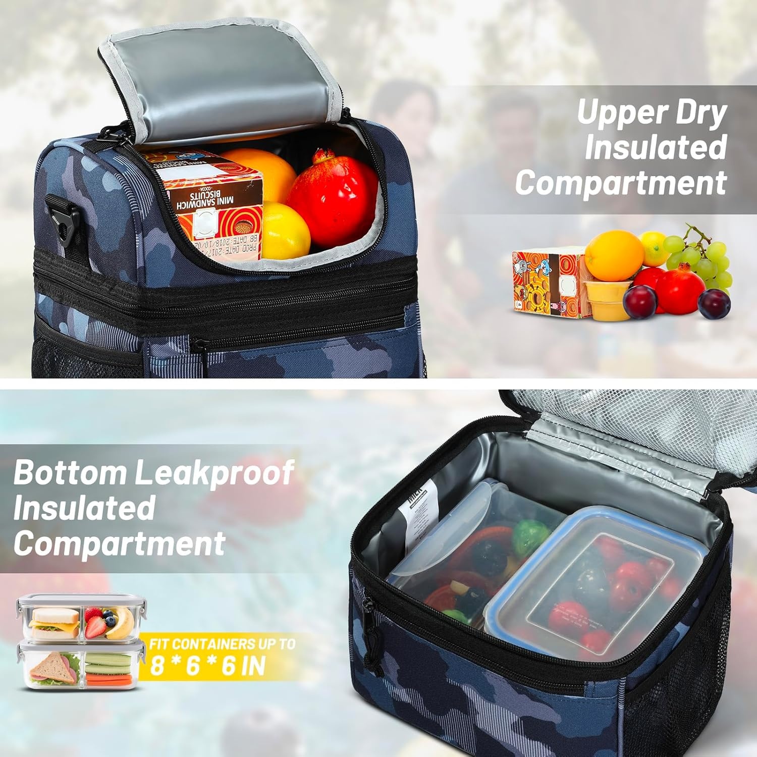 image:imageMIER Adult Lunch Box Insulated Lunch Bag Large Cooler Tote Bag for Women Double Deck Cooler Leopard LargeCamouflage