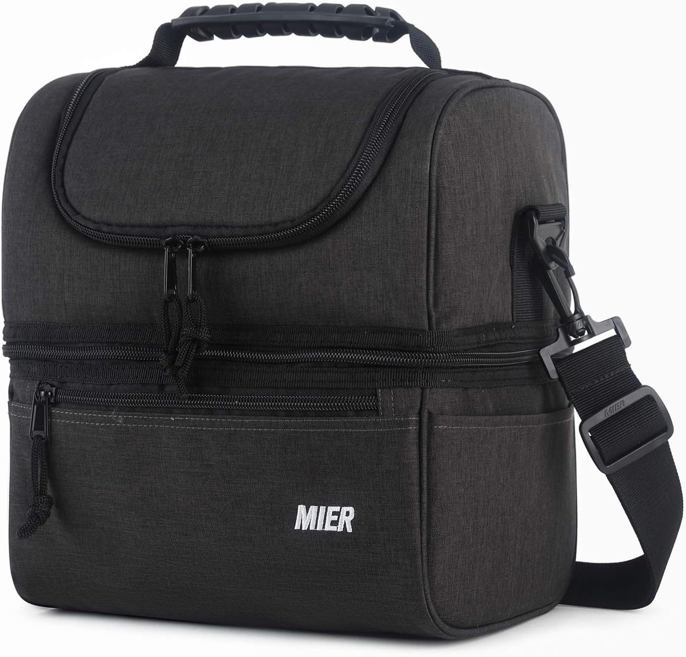 image:imageMIER Adult Lunch Box Insulated Lunch Bag Large Cooler Tote Bag for Women Double Deck Cooler Leopard LargeDark Gray