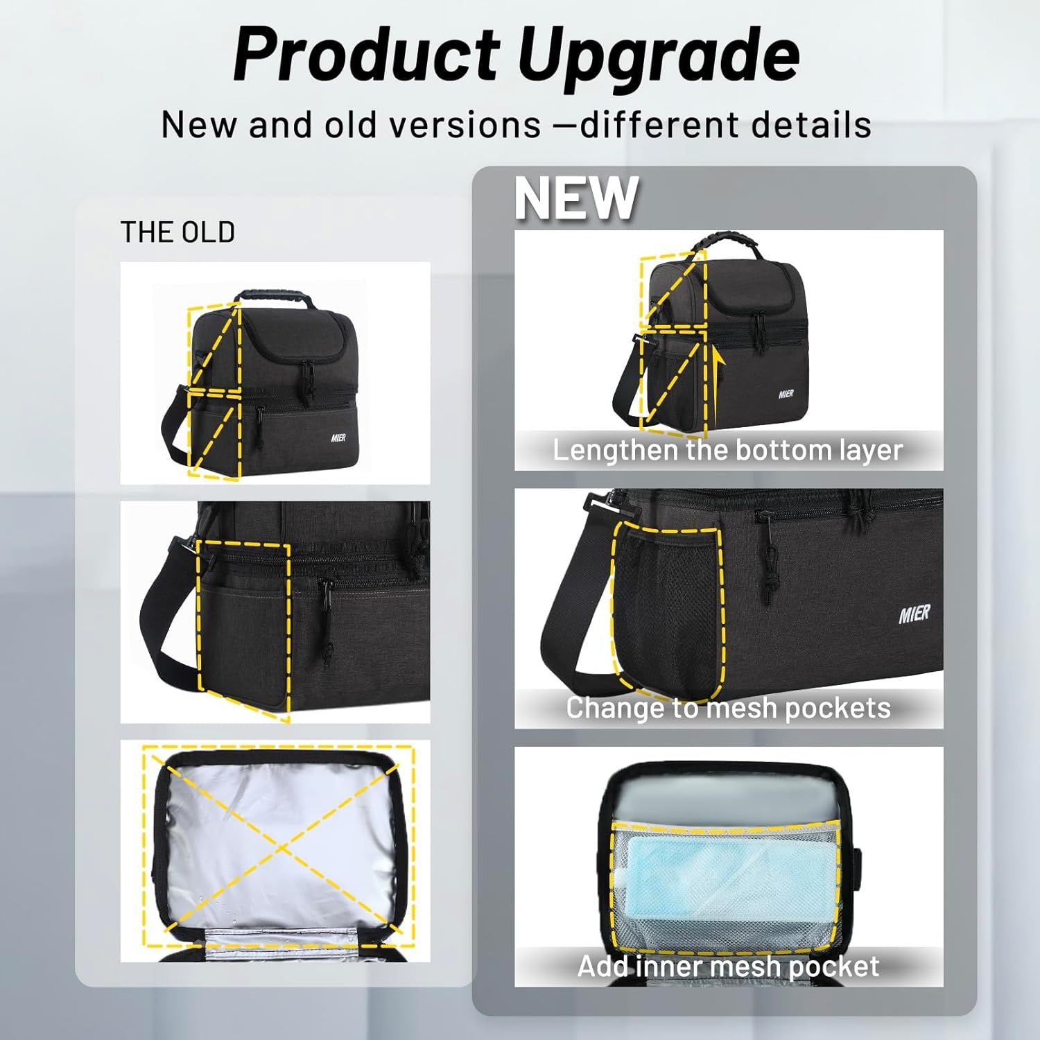image:imageMIER Adult Lunch Box Insulated Lunch Bag Large Cooler Tote Bag for Women Double Deck Cooler Leopard LargeDark Gray