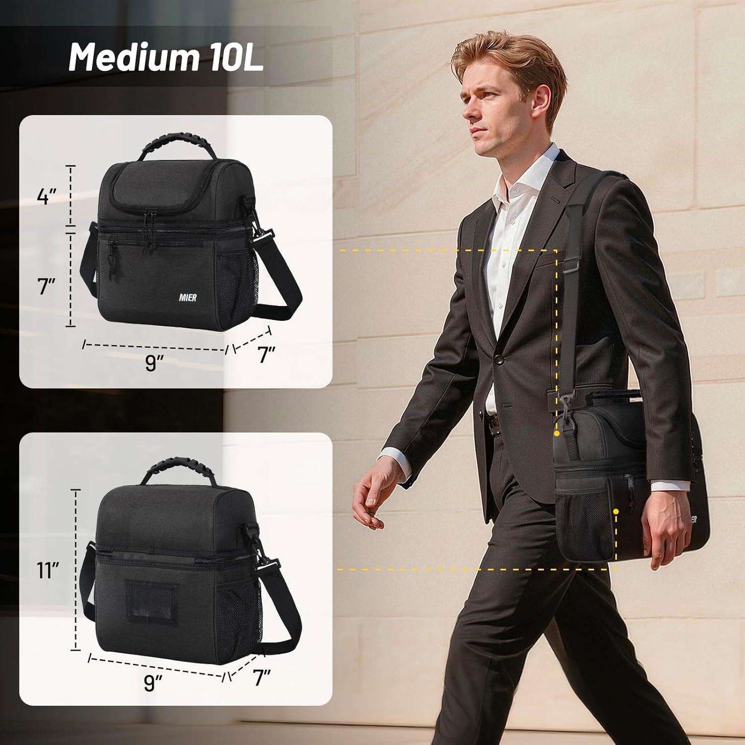 image:imageMIER Adult Lunch Box Insulated Lunch Bag Large Cooler Tote Bag for Women Double Deck Cooler Leopard LargeDark Gray