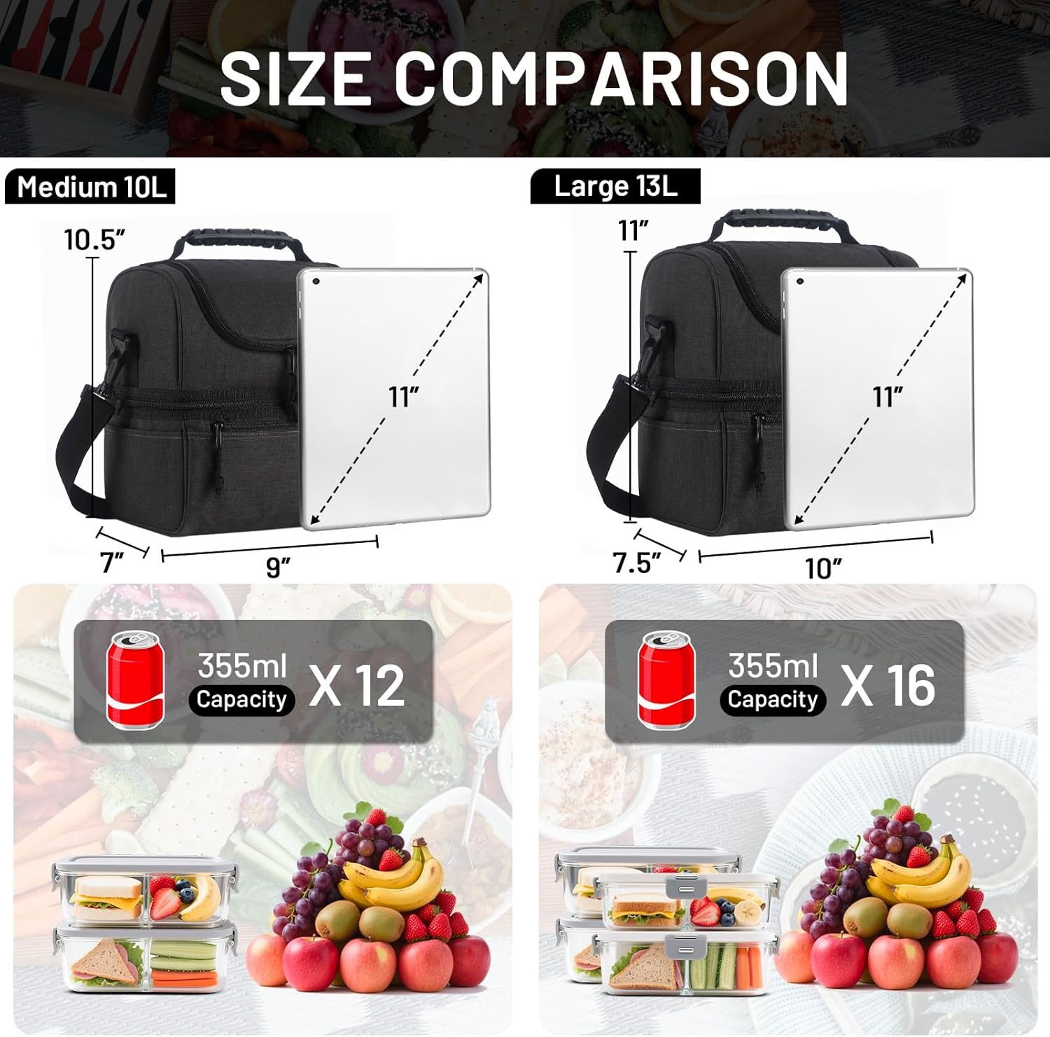 image:imageMIER Adult Lunch Box Insulated Lunch Bag Large Cooler Tote Bag for Women Double Deck Cooler Leopard LargeDark Gray