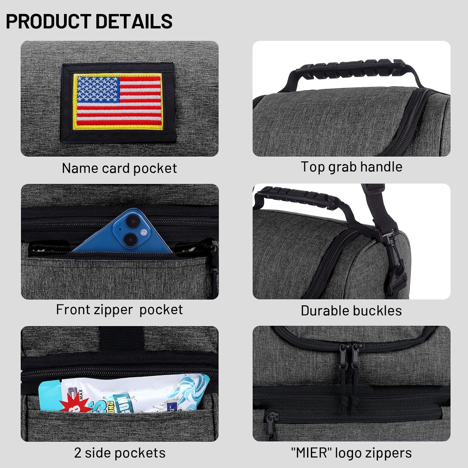 image:imageMIER Adult Lunch Box Insulated Lunch Bag Large Cooler Tote Bag for Women Double Deck Cooler Leopard LargeGray