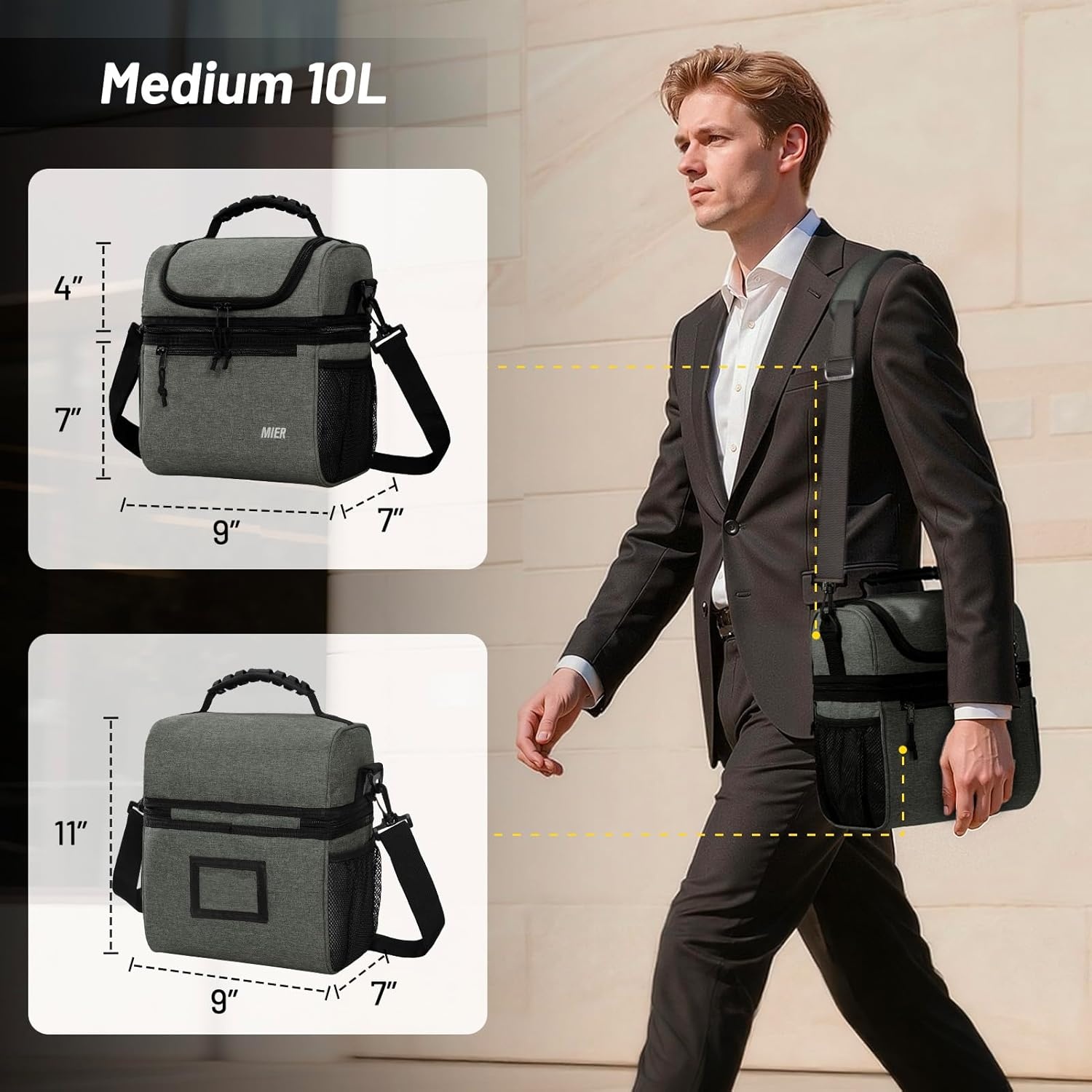 image:imageMIER Adult Lunch Box Insulated Lunch Bag Large Cooler Tote Bag for Women Double Deck Cooler Leopard LargeGreenish Grey