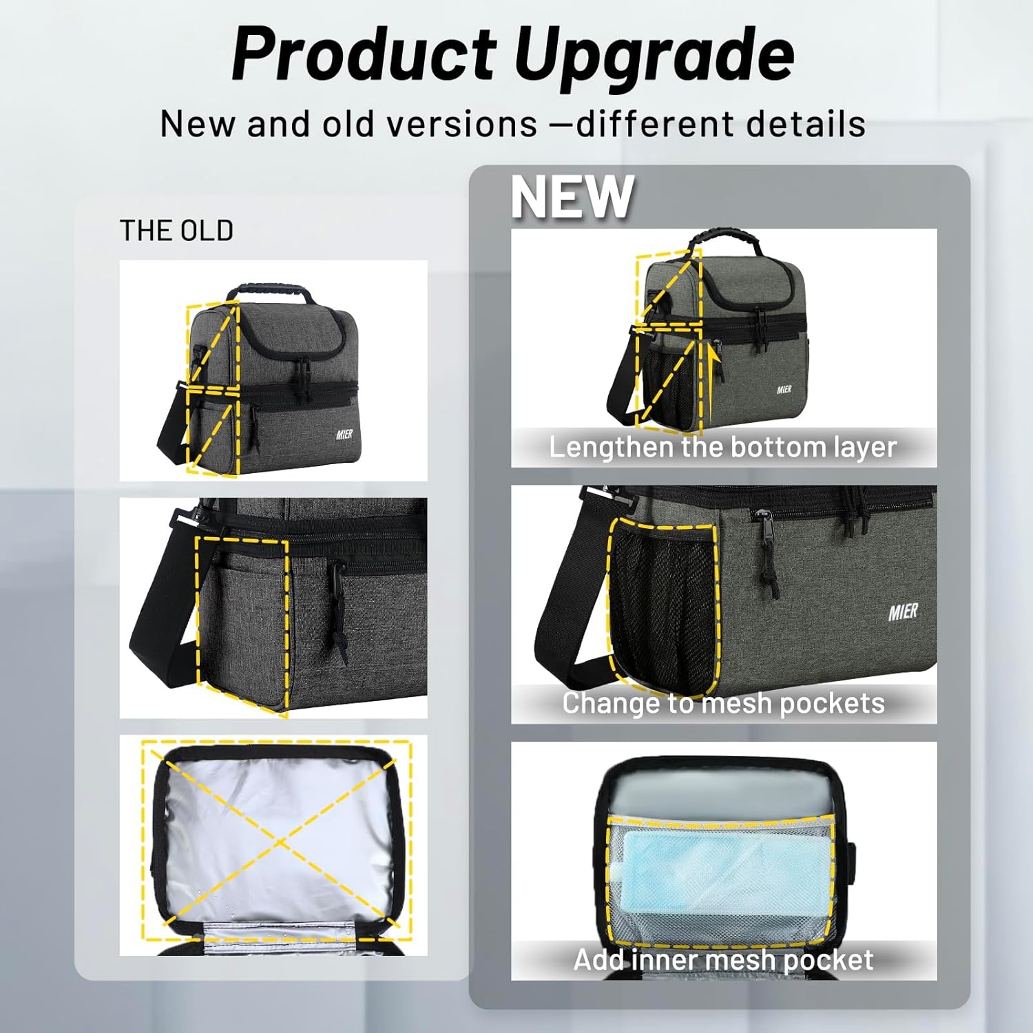 image:imageMIER Adult Lunch Box Insulated Lunch Bag Large Cooler Tote Bag for Women Double Deck Cooler Leopard LargeGreenish Grey