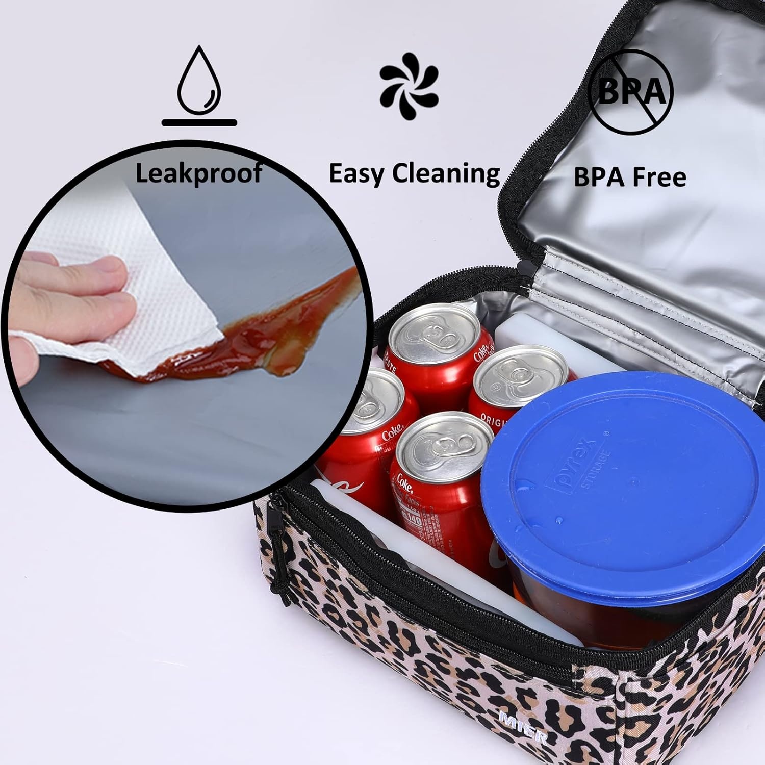 image:imageMIER Adult Lunch Box Insulated Lunch Bag Large Cooler Tote Bag for Women Double Deck Cooler Leopard LargeLeopard