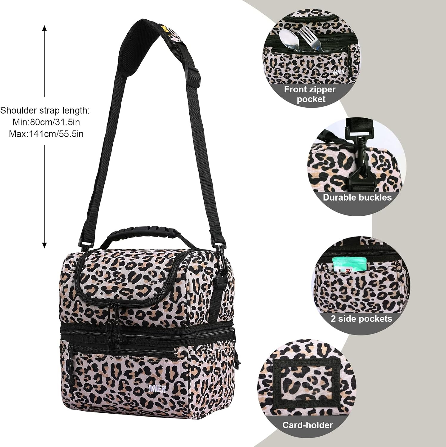 image:imageMIER Adult Lunch Box Insulated Lunch Bag Large Cooler Tote Bag for Women Double Deck Cooler Leopard LargeLeopard