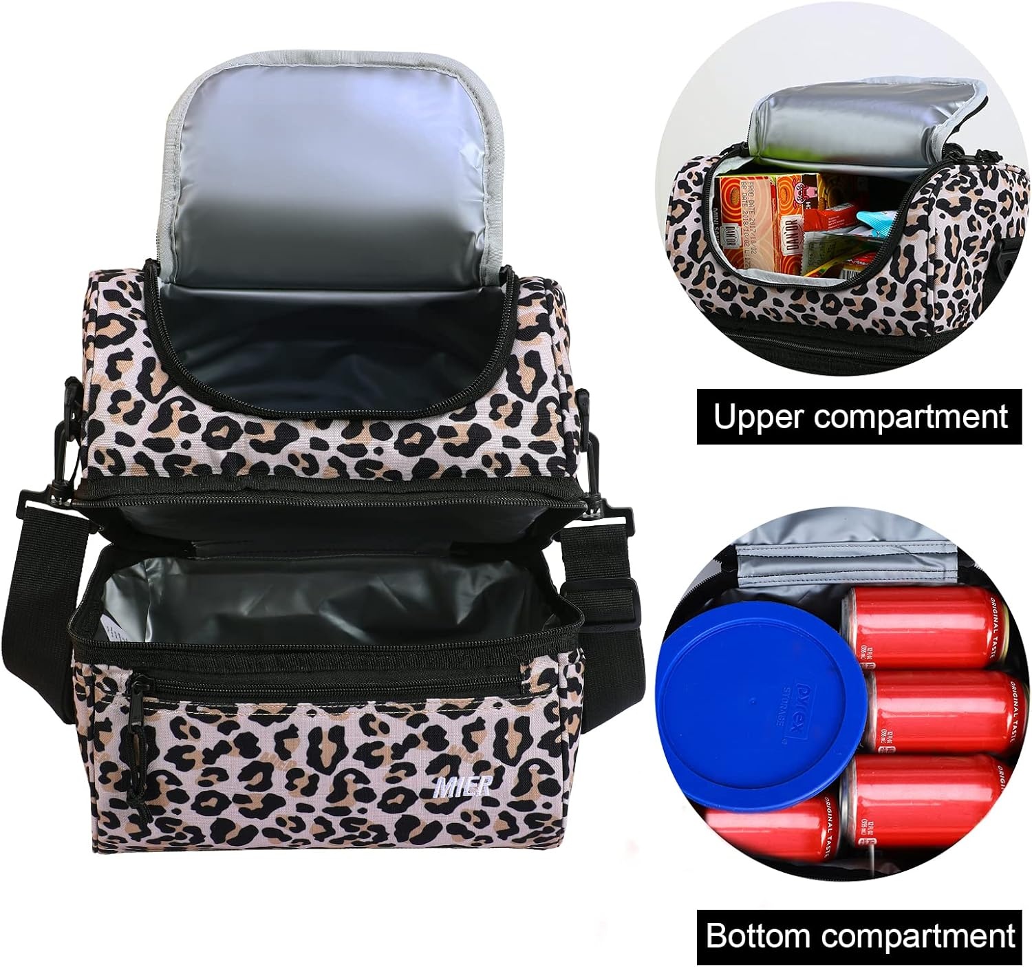 image:imageMIER Adult Lunch Box Insulated Lunch Bag Large Cooler Tote Bag for Women Double Deck Cooler Leopard LargeLeopard