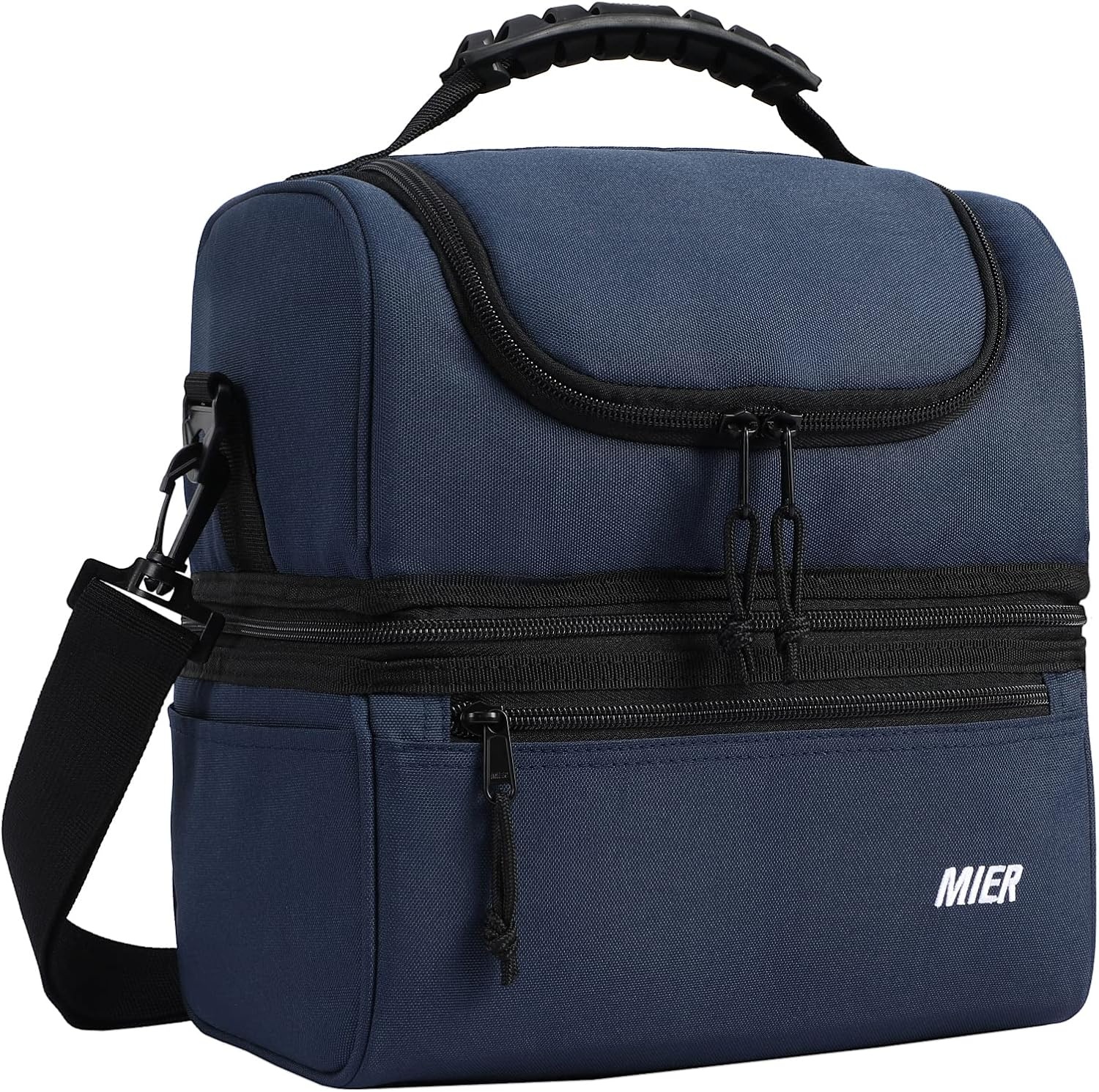 image:imageMIER Adult Lunch Box Insulated Lunch Bag Large Cooler Tote Bag for Women Double Deck Cooler Leopard LargeNavy