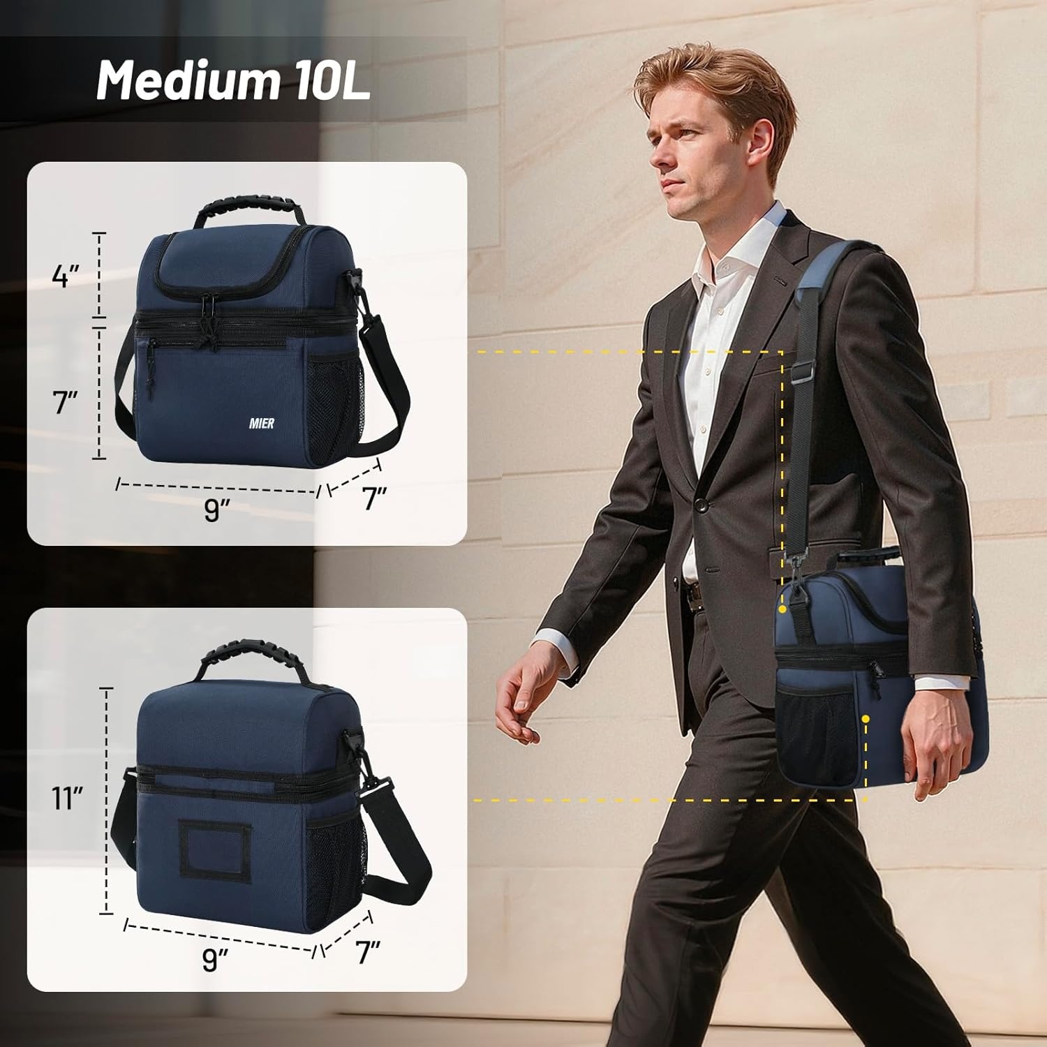 image:imageMIER Adult Lunch Box Insulated Lunch Bag Large Cooler Tote Bag for Women Double Deck Cooler Leopard LargeNavy