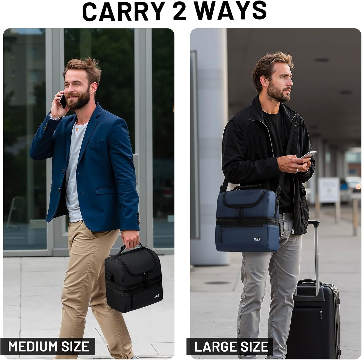 image:imageMIER Adult Lunch Box Insulated Lunch Bag Large Cooler Tote Bag for Women Double Deck Cooler Leopard LargeNavy