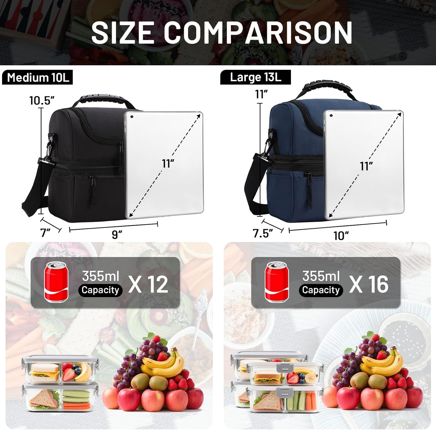 image:imageMIER Adult Lunch Box Insulated Lunch Bag Large Cooler Tote Bag for Women Double Deck Cooler Leopard LargeNavy