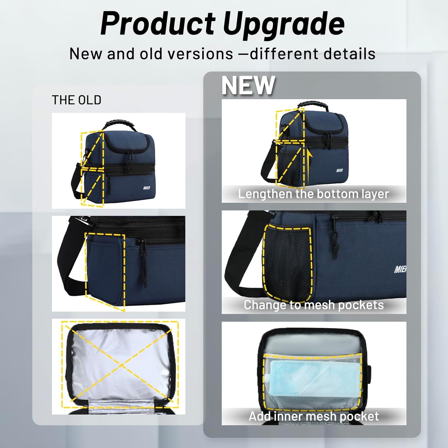 image:imageMIER Adult Lunch Box Insulated Lunch Bag Large Cooler Tote Bag for Women Double Deck Cooler Leopard LargeNavy